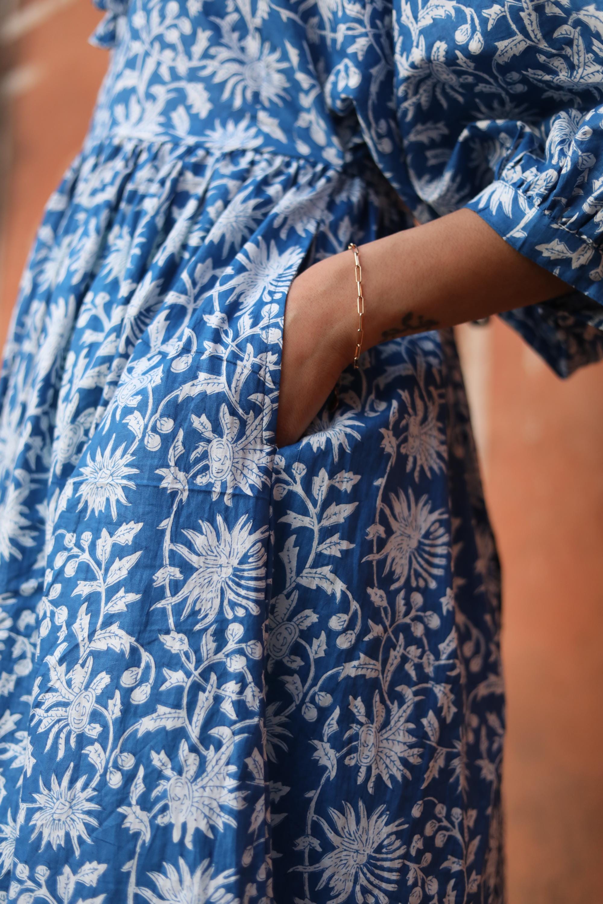 Block Print Cotton Dress for Women – Handmade Blue Tunic Dress