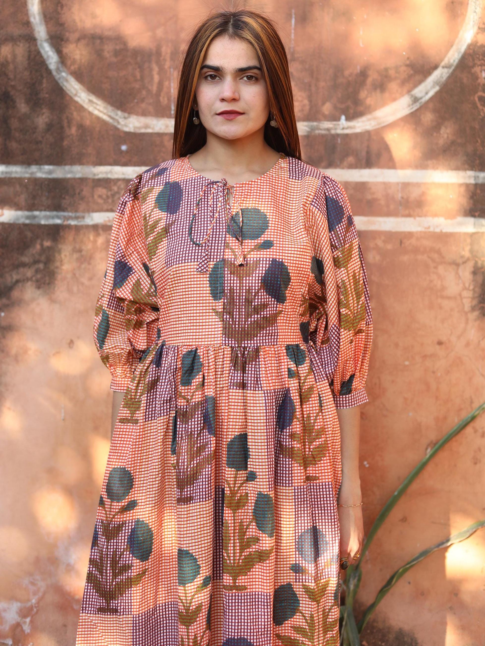 Block Print Cotton Dress for Women Handmade Floral Tunic Dress GHABA LONDON Block Print Cotton Dress for Women Handmade Floral Tunic Dress GHABA LONDON