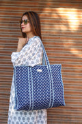 Block Print Quilted Cotton Tote Bag for Women –Handmade Floral Shopper