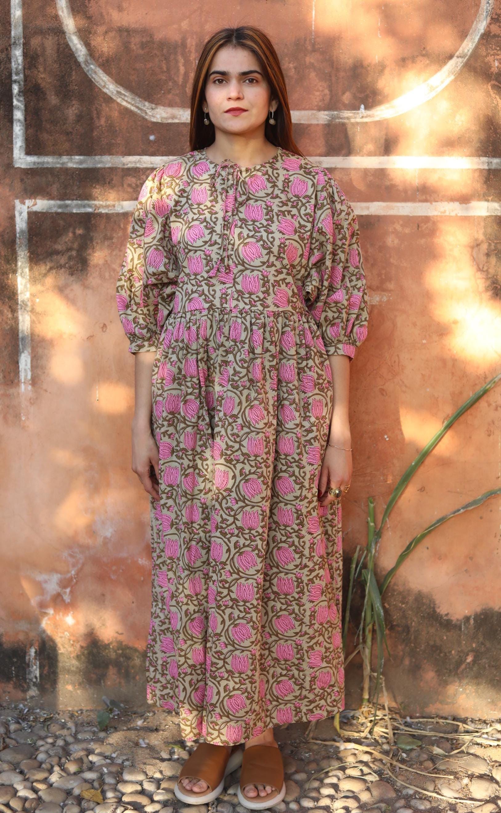 Block Print Cotton Dress for Women Handmade Floral Tunic Dress GHABA LONDON Block Print Cotton Dress for Women Handmade Floral Tunic Dress GHABA LONDON