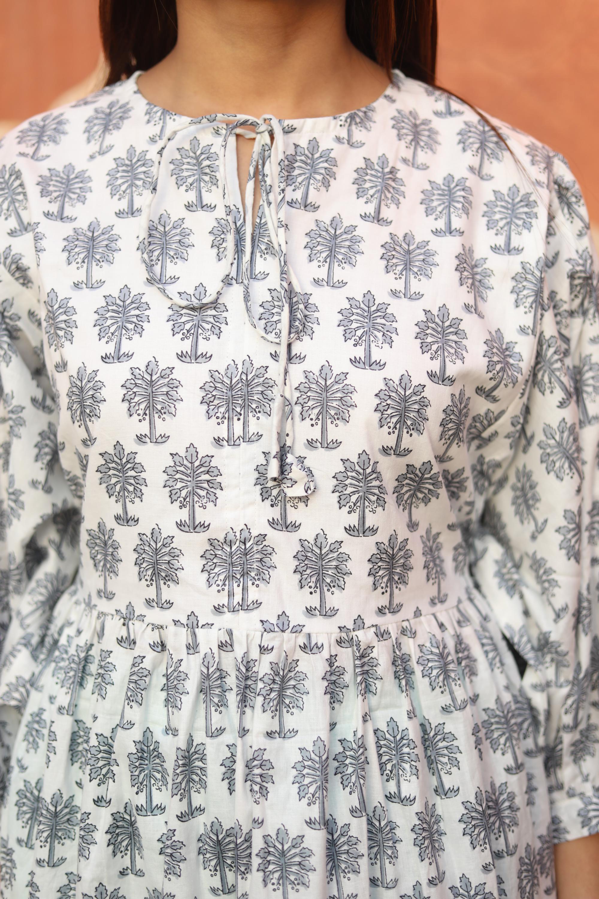 Block Print Cotton Dress for Women – Handmade White Tunic Dress