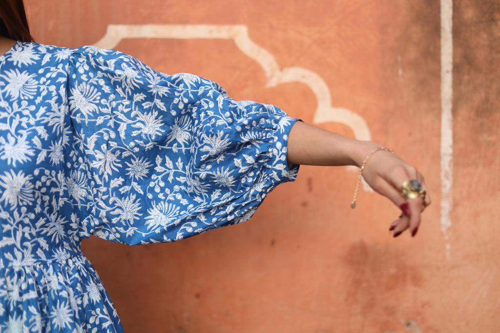 Block Print Cotton Dress for Women – Handmade Blue Tunic Dress