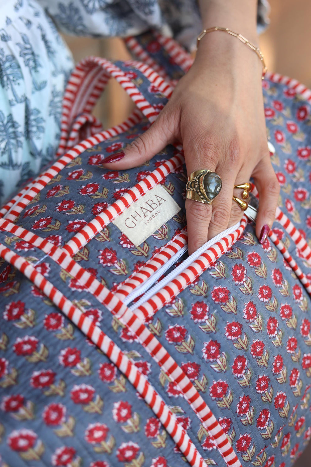 Block Print Quilted Cotton Weekender Bag – Handmade Floral Travel Duffle