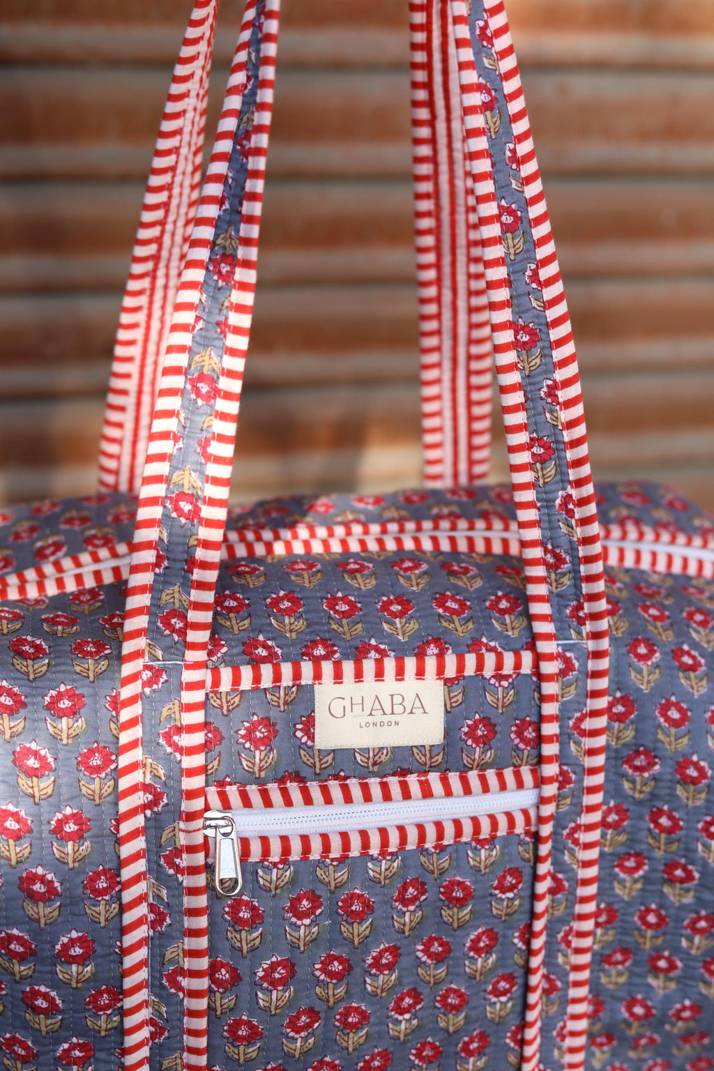 Block Print Quilted Cotton Weekender Bag – Handmade Floral Travel Duffle