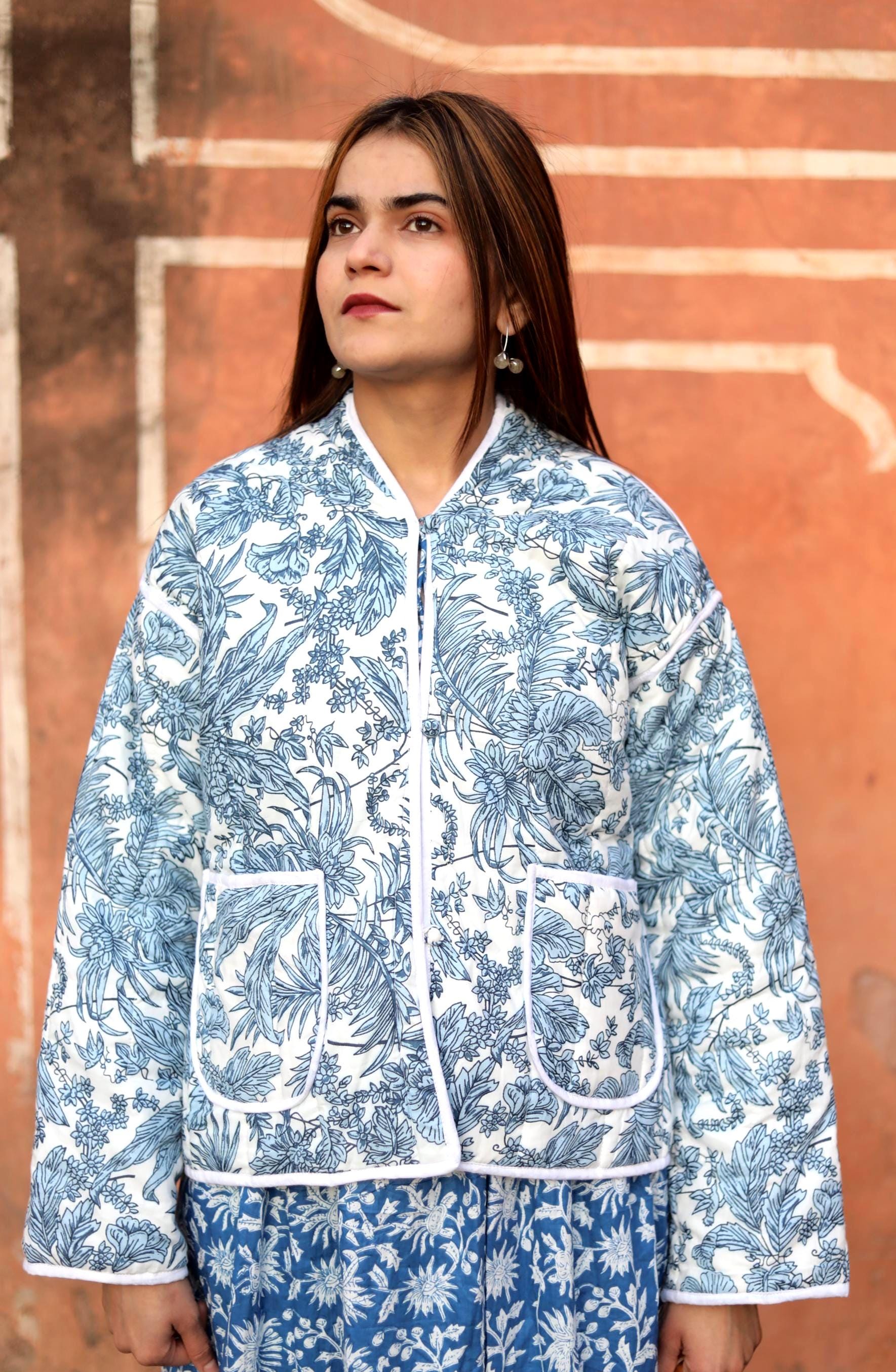 Handmade Block Print Cotton Quilted Bomber Jacket for Women