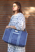 Block Print Quilted Cotton Weekender Bag – Handmade Floral Travel Duffle