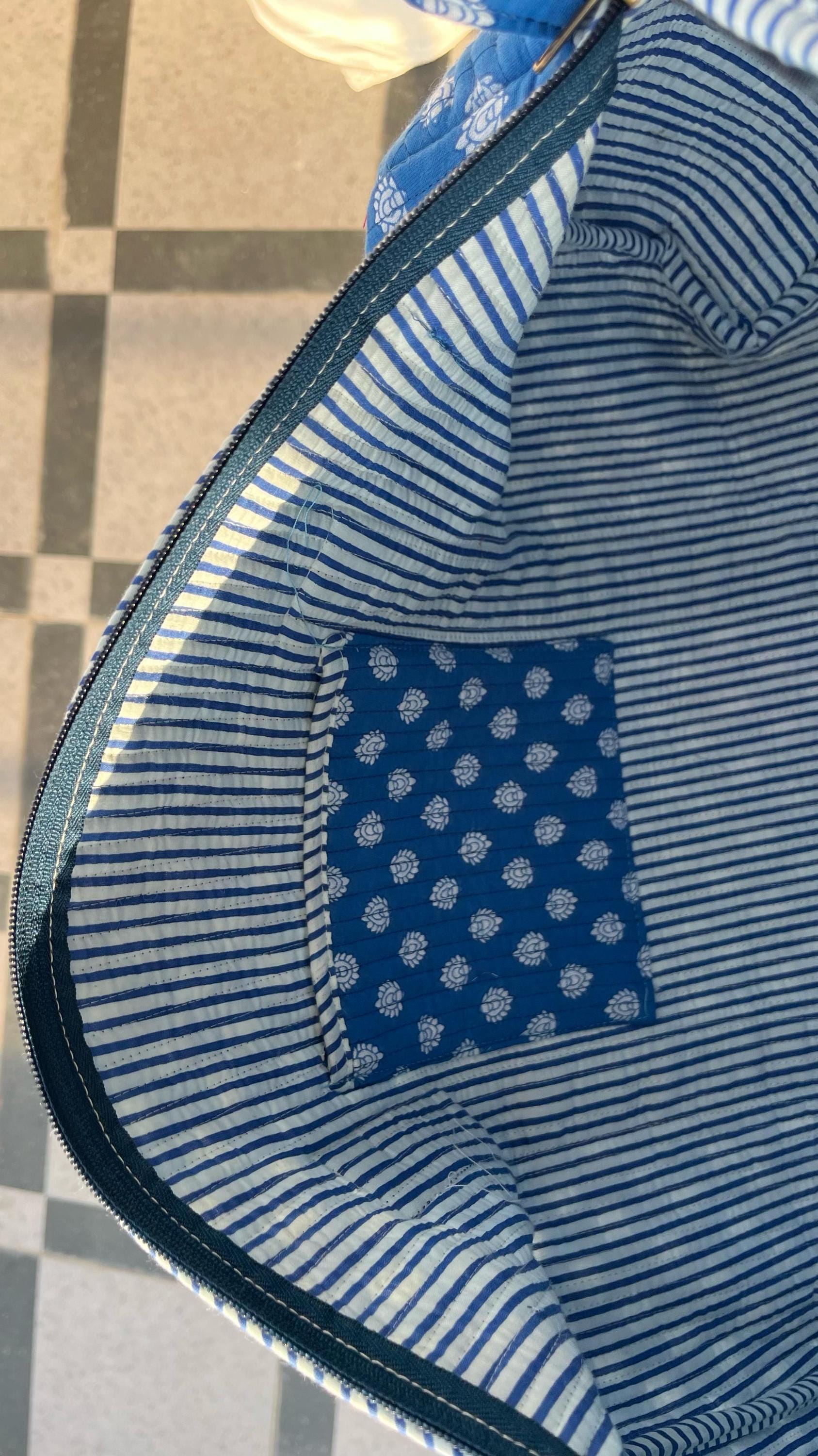 Handmade Blue Cotton Block Print Quilted Duffle Bag