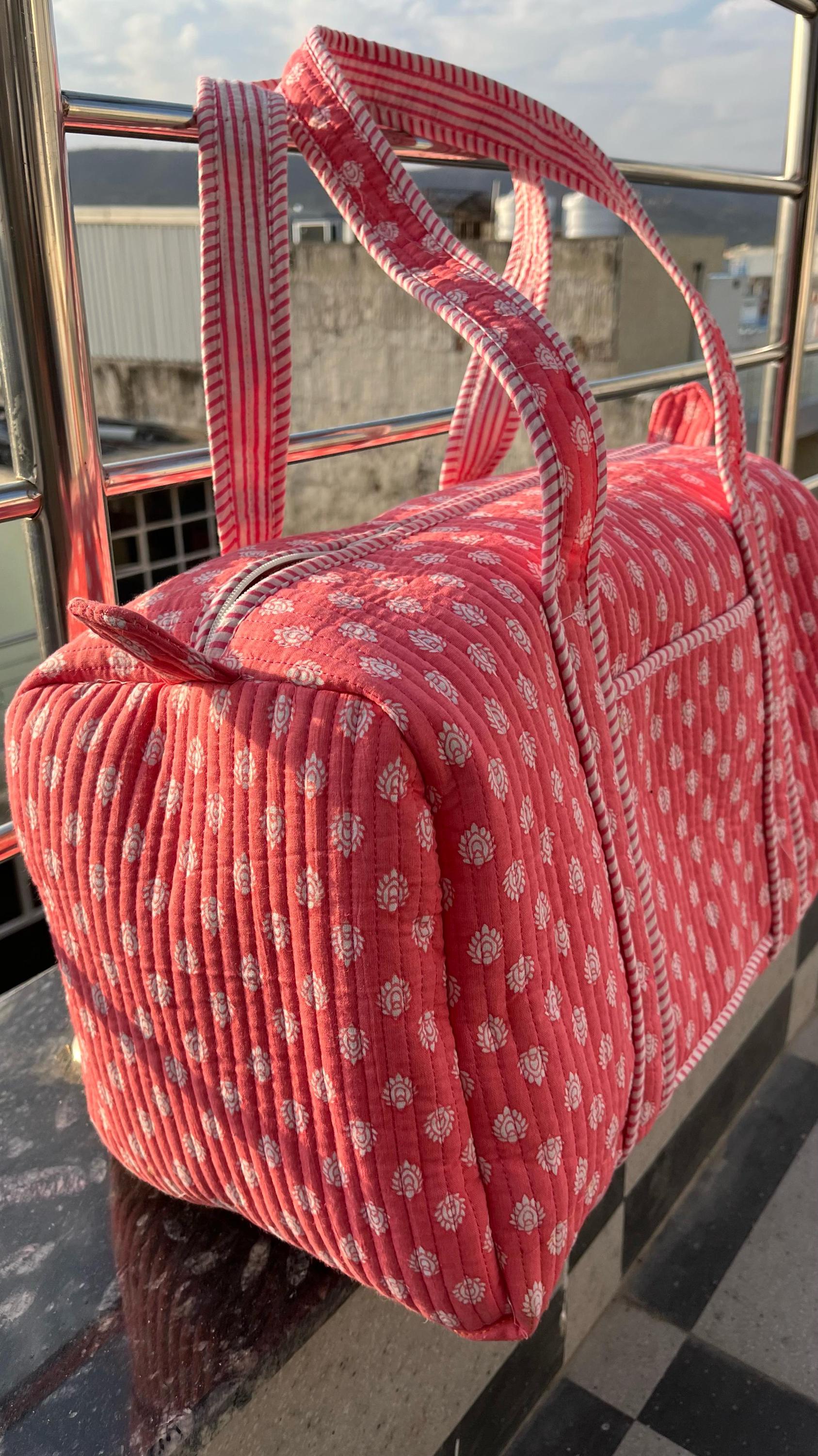 Handmade Blue Cotton Block Print Quilted Duffle Bag