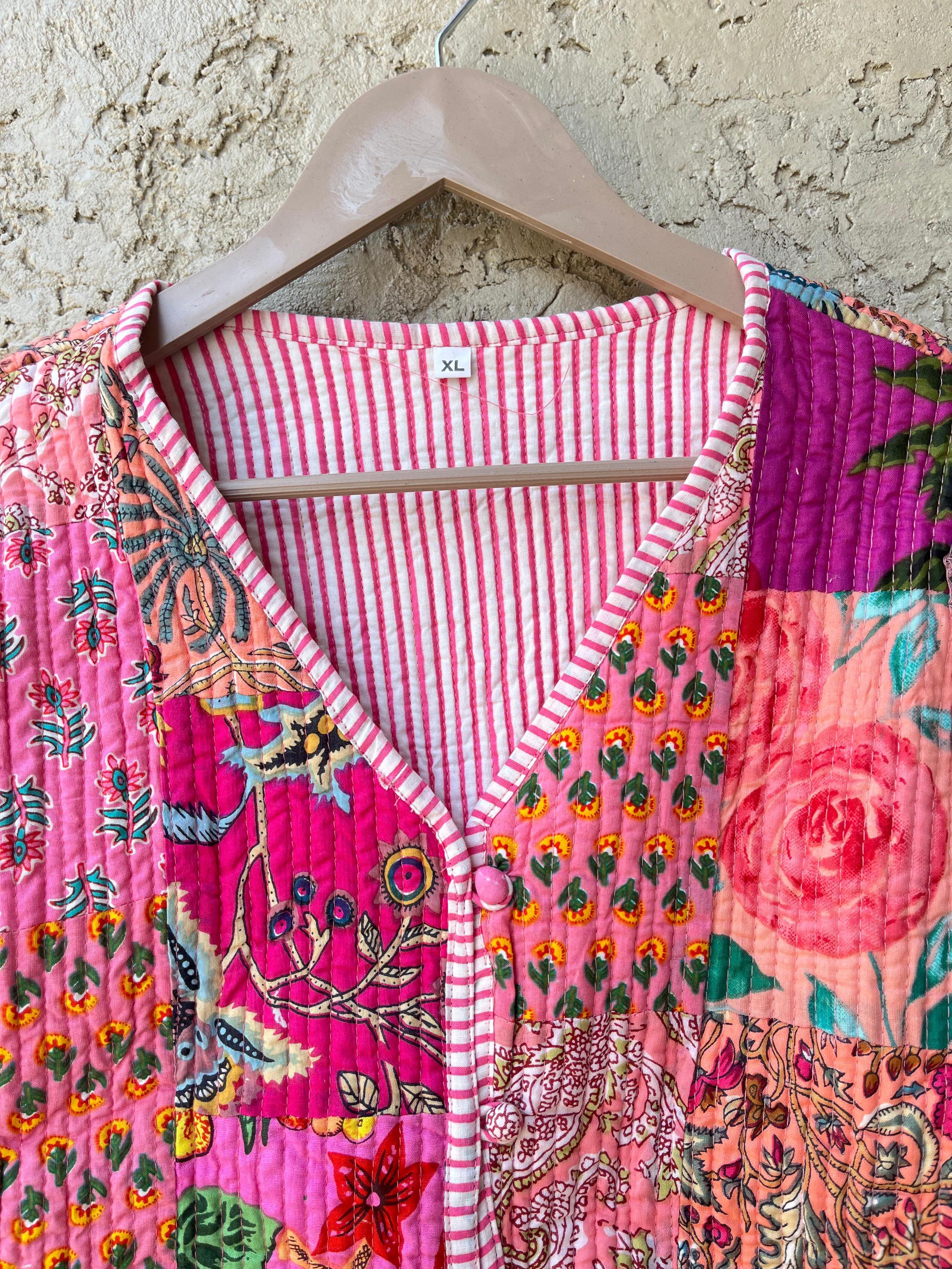 Handmade Cotton Patchwork Jacket: Reversible Quilted Boho Coat