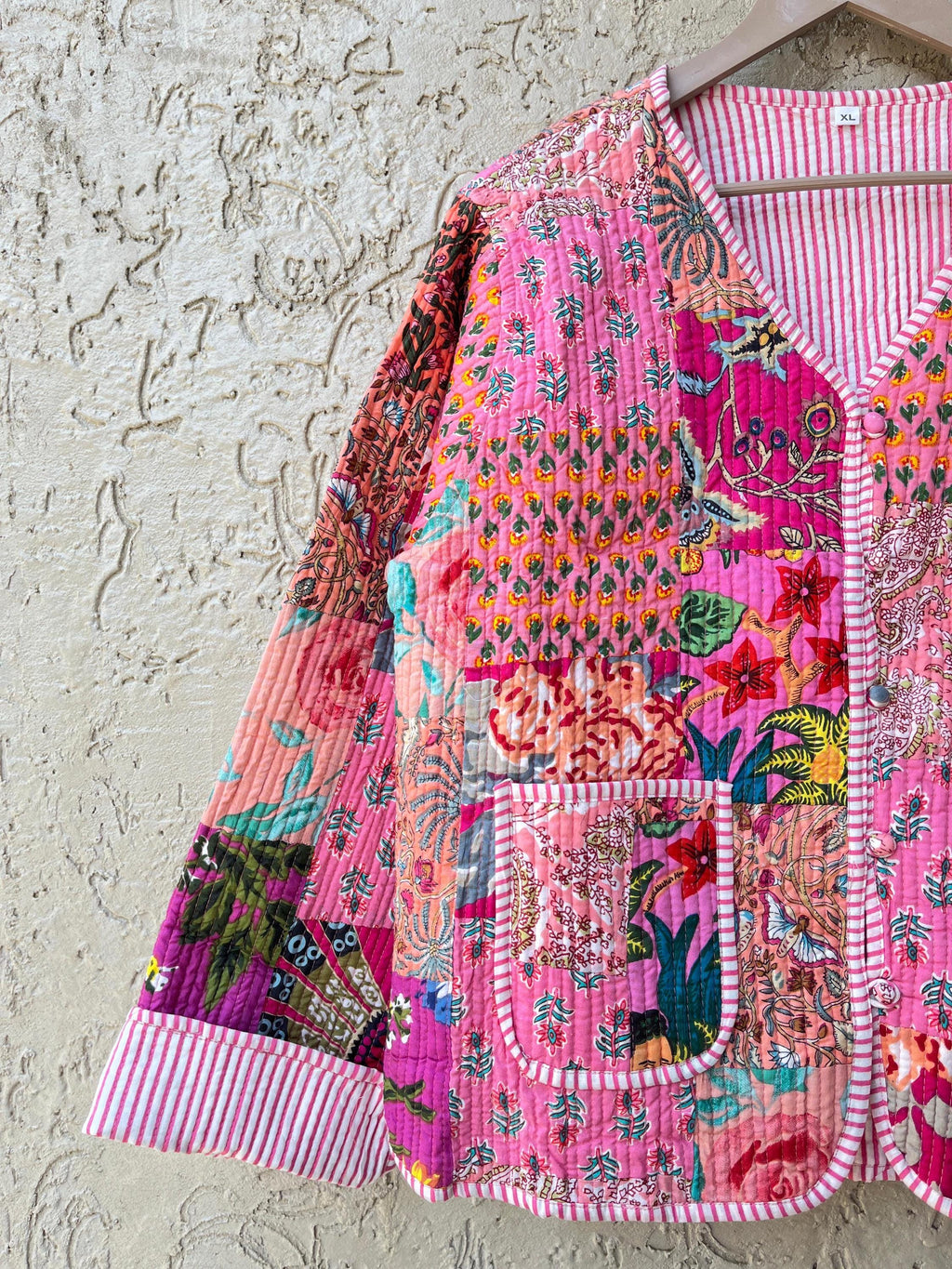 Handmade Cotton Patchwork Jacket: Reversible Quilted Boho Coat