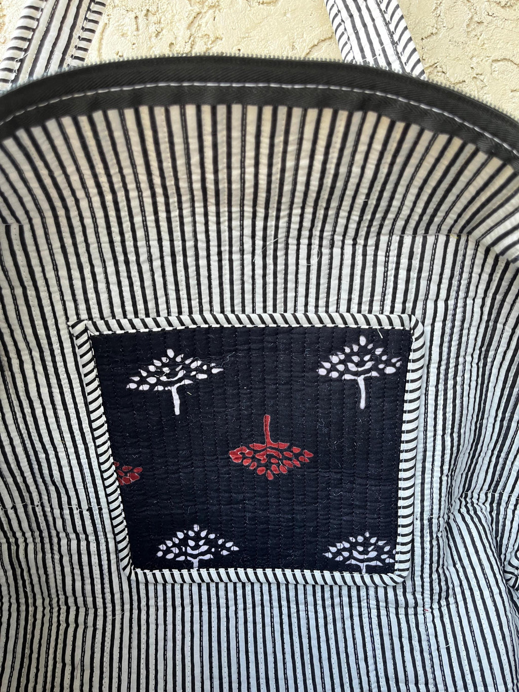 Handmade Quilted Duffle Bag: Block Printed Cotton Overnight Travel Bag