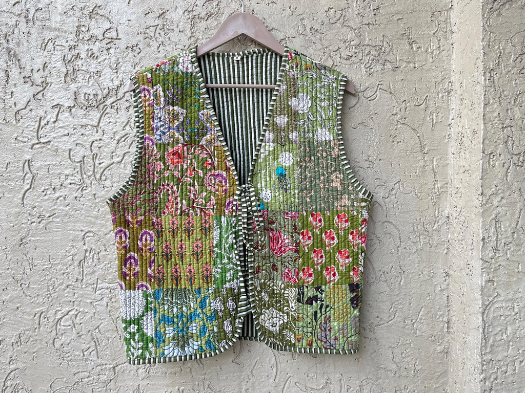 Handmade Cotton Quilted Vest: Reversible Patchwork Jacket