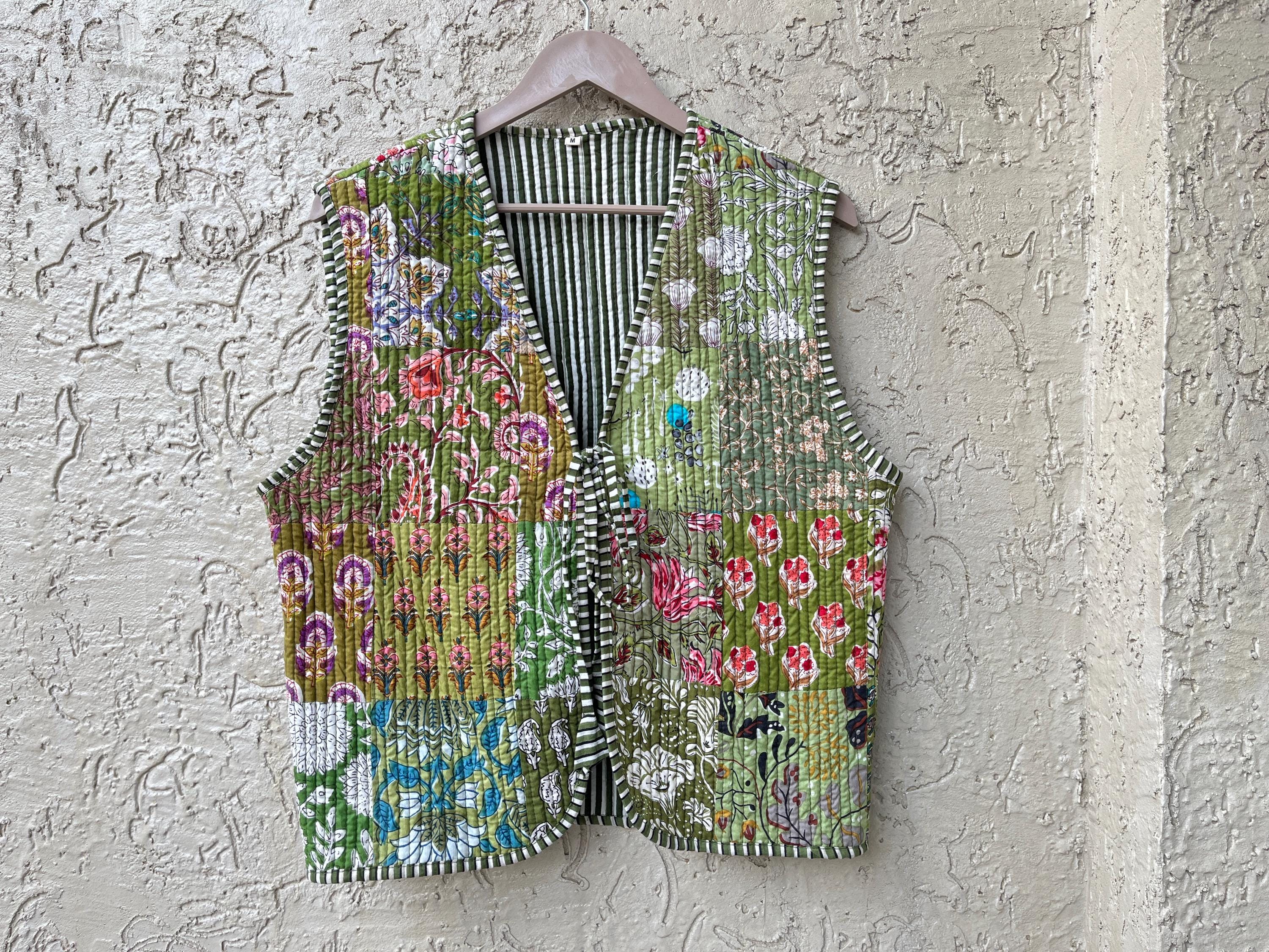 Handmade Cotton Quilted Vest: Reversible Patchwork Jacket