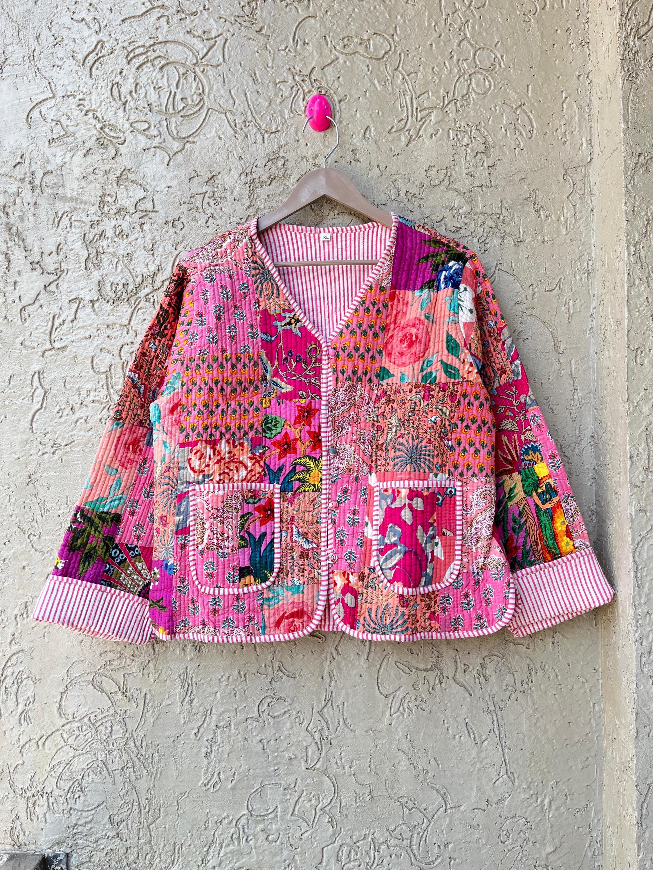 Handmade Cotton Patchwork Jacket: Reversible Quilted Boho Coat