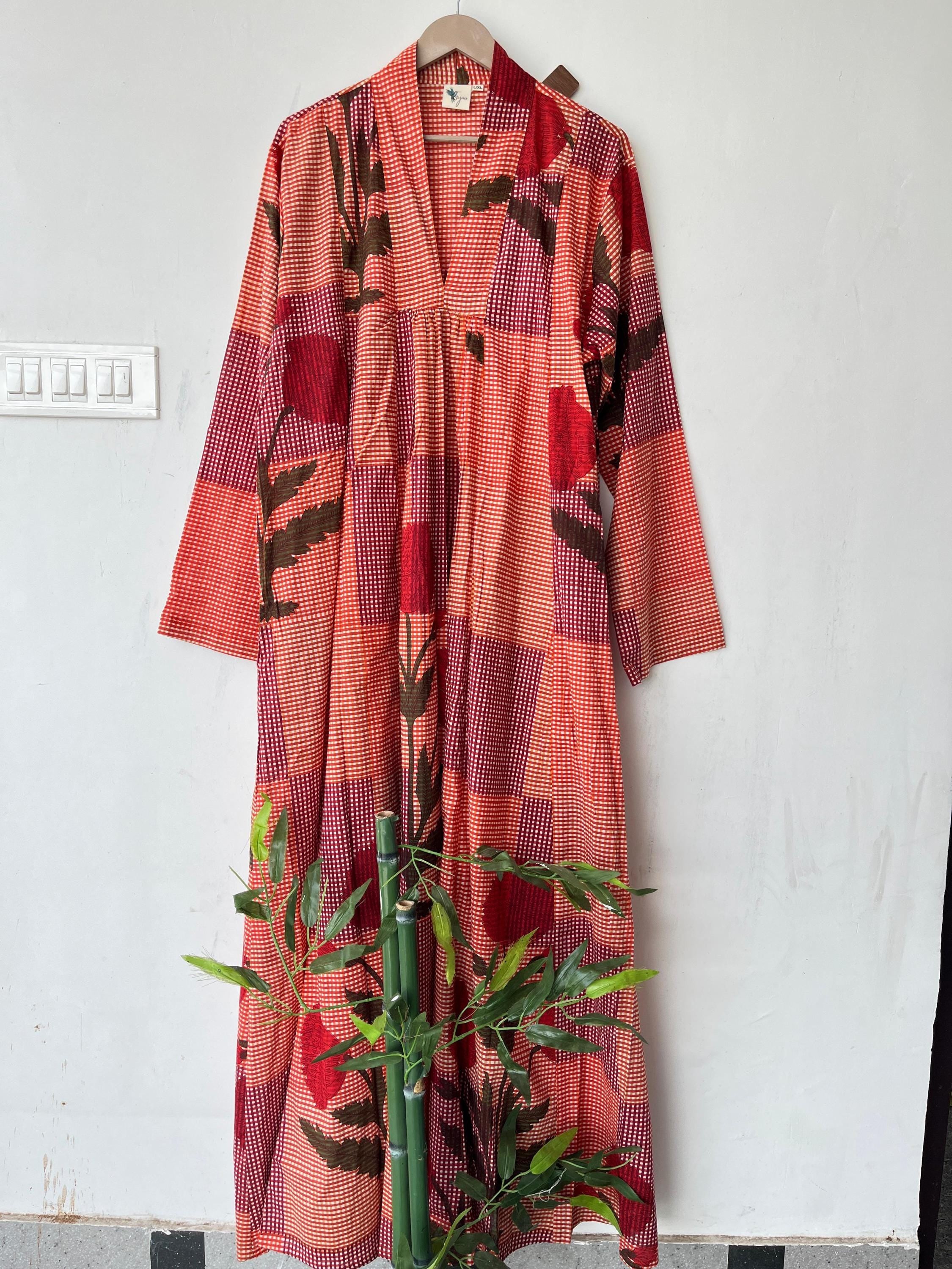 Hand Block Printed Cotton Dress: Indian Gauze Tunic Gown