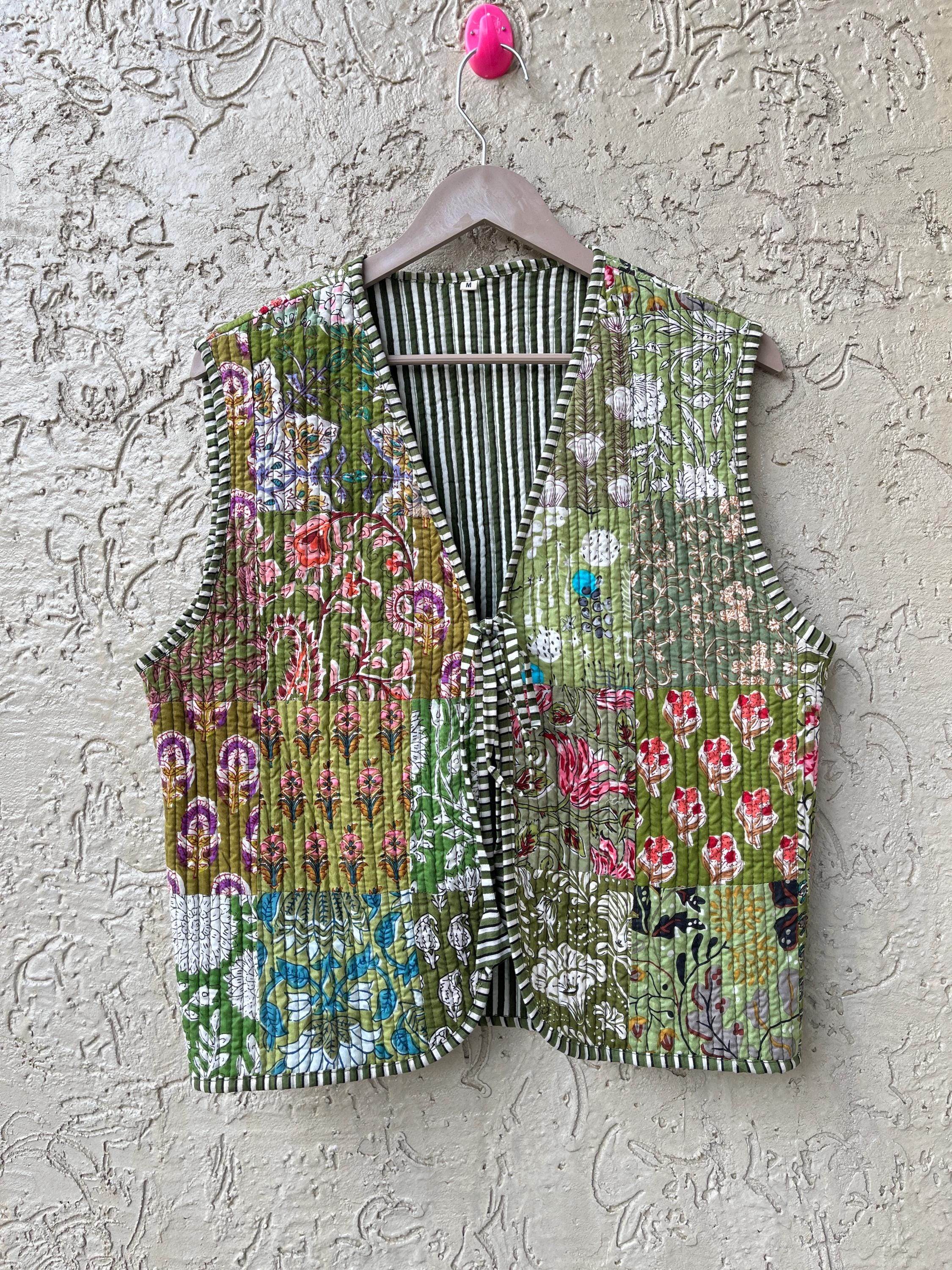 Handmade Cotton Quilted Vest: Reversible Patchwork Jacket