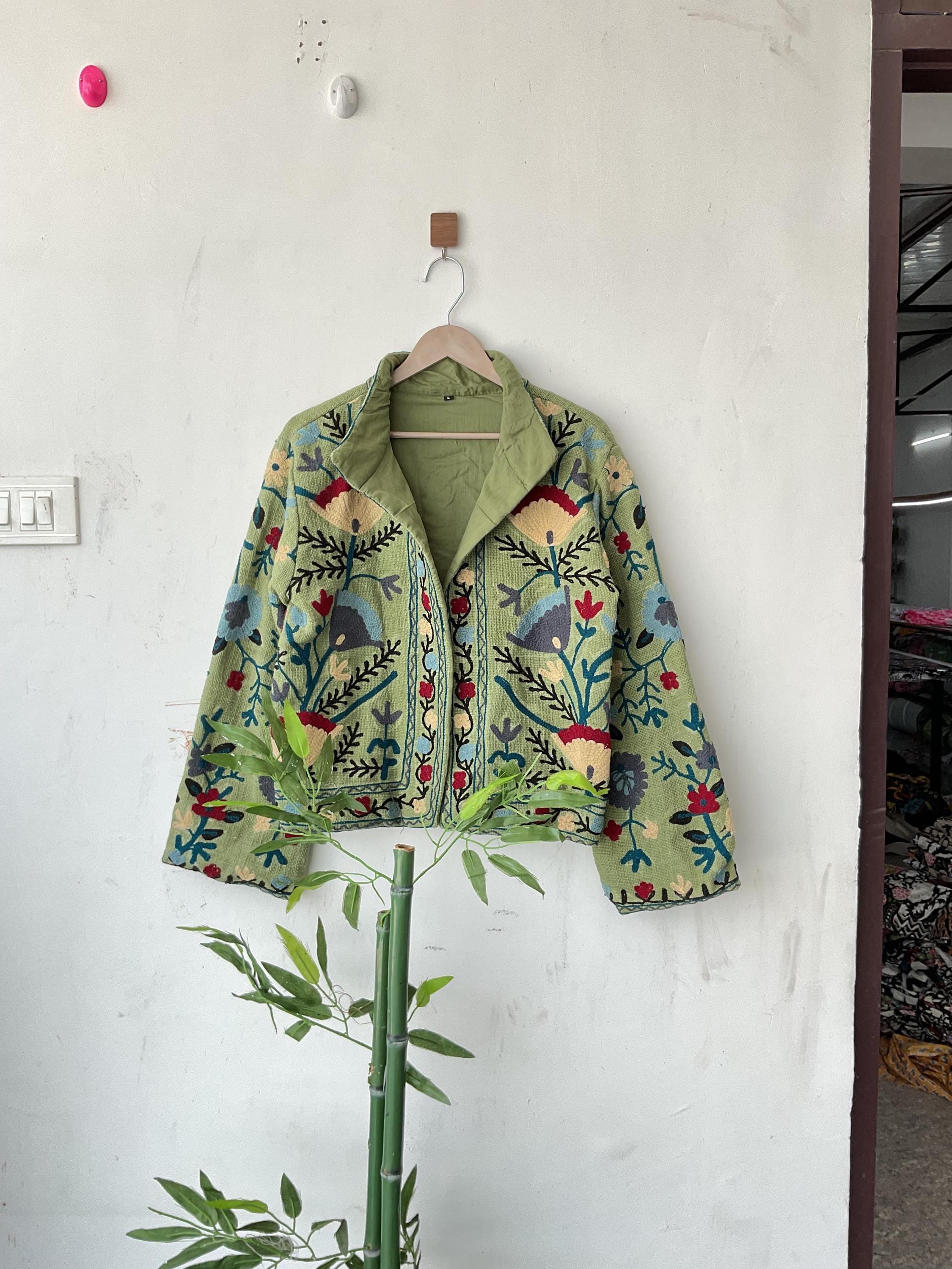 Handmade Cotton Suzani Jacket: Embroidered Boho Coat