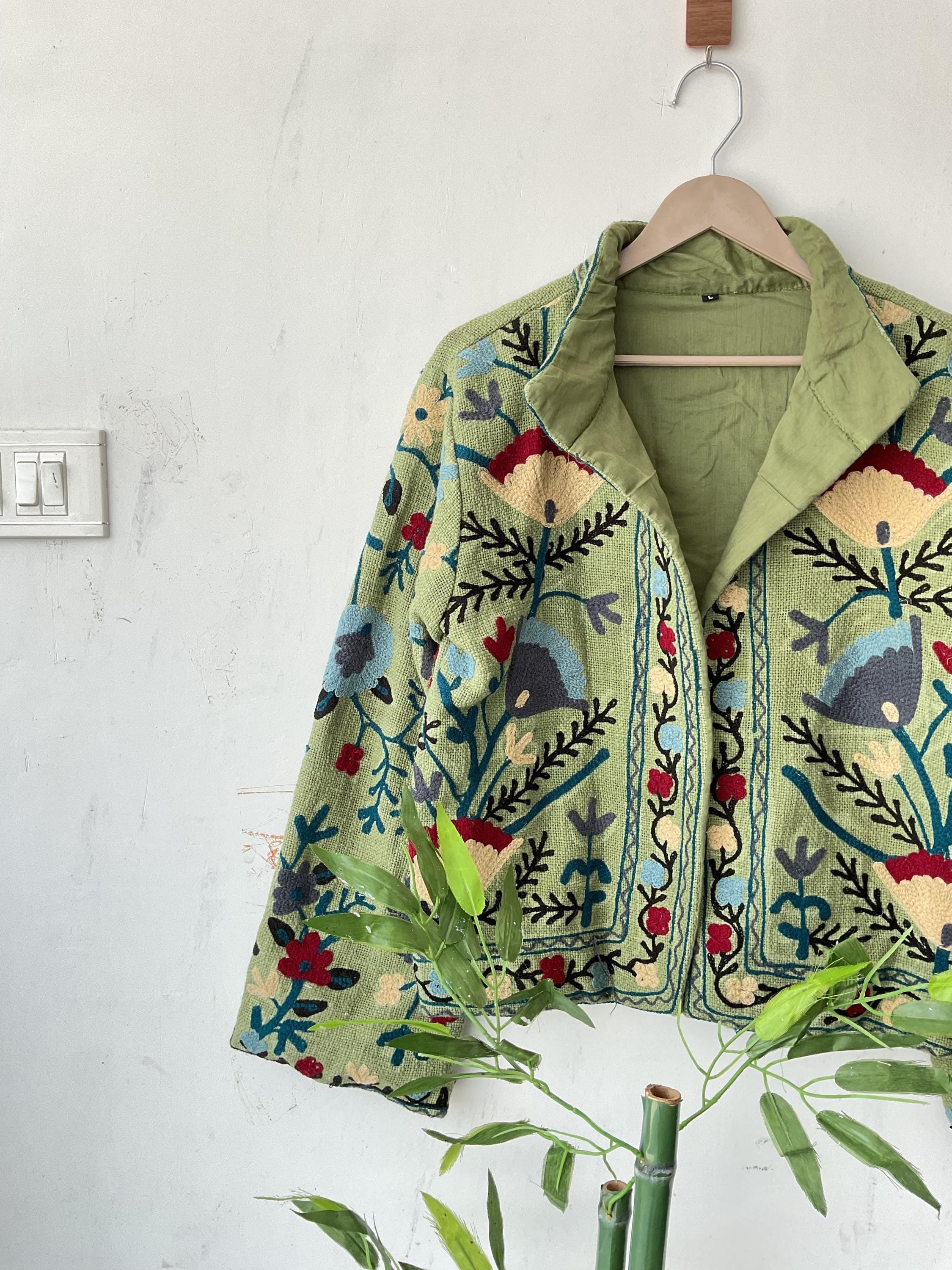 Handmade Cotton Suzani Jacket: Embroidered Boho Coat