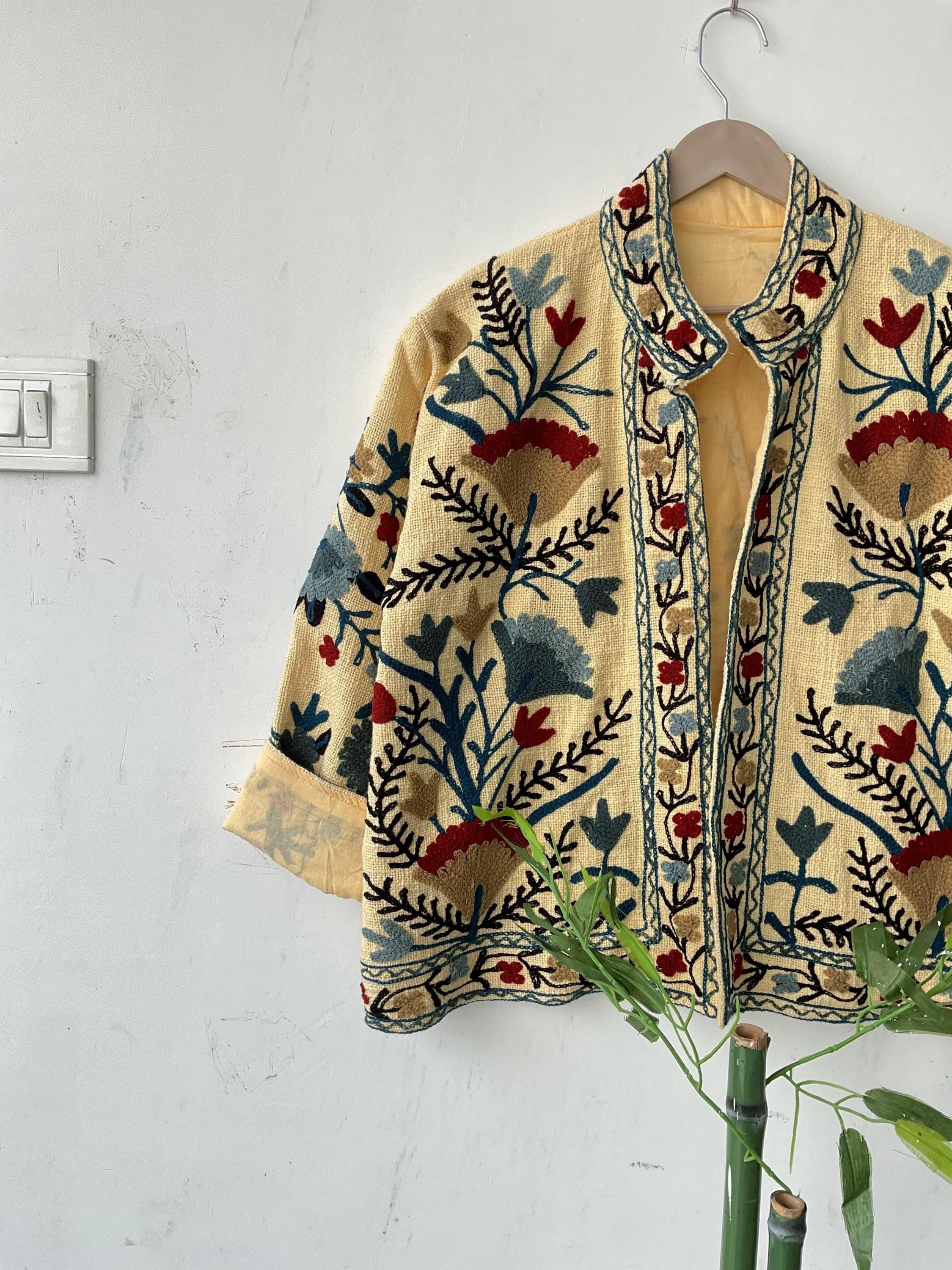 Handmade Suzani Embroidery Jacket: Boho Quilted Cotton Coat