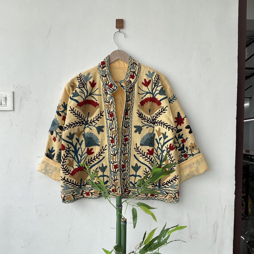 Handmade Suzani Embroidery Jacket: Boho Quilted Cotton Coat