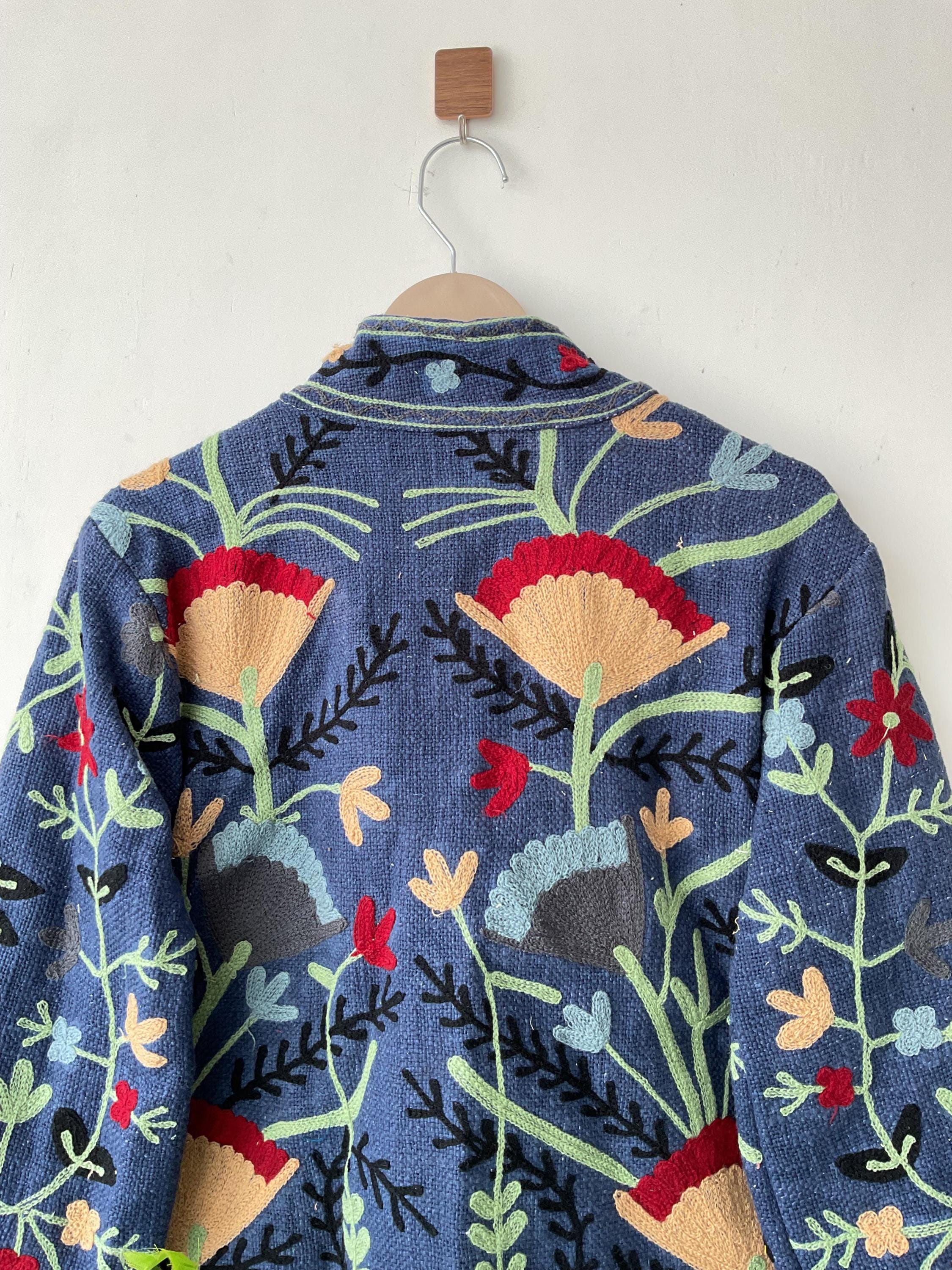 Handmade Suzani Embroidery Jacket: Boho Quilted Cotton Coat