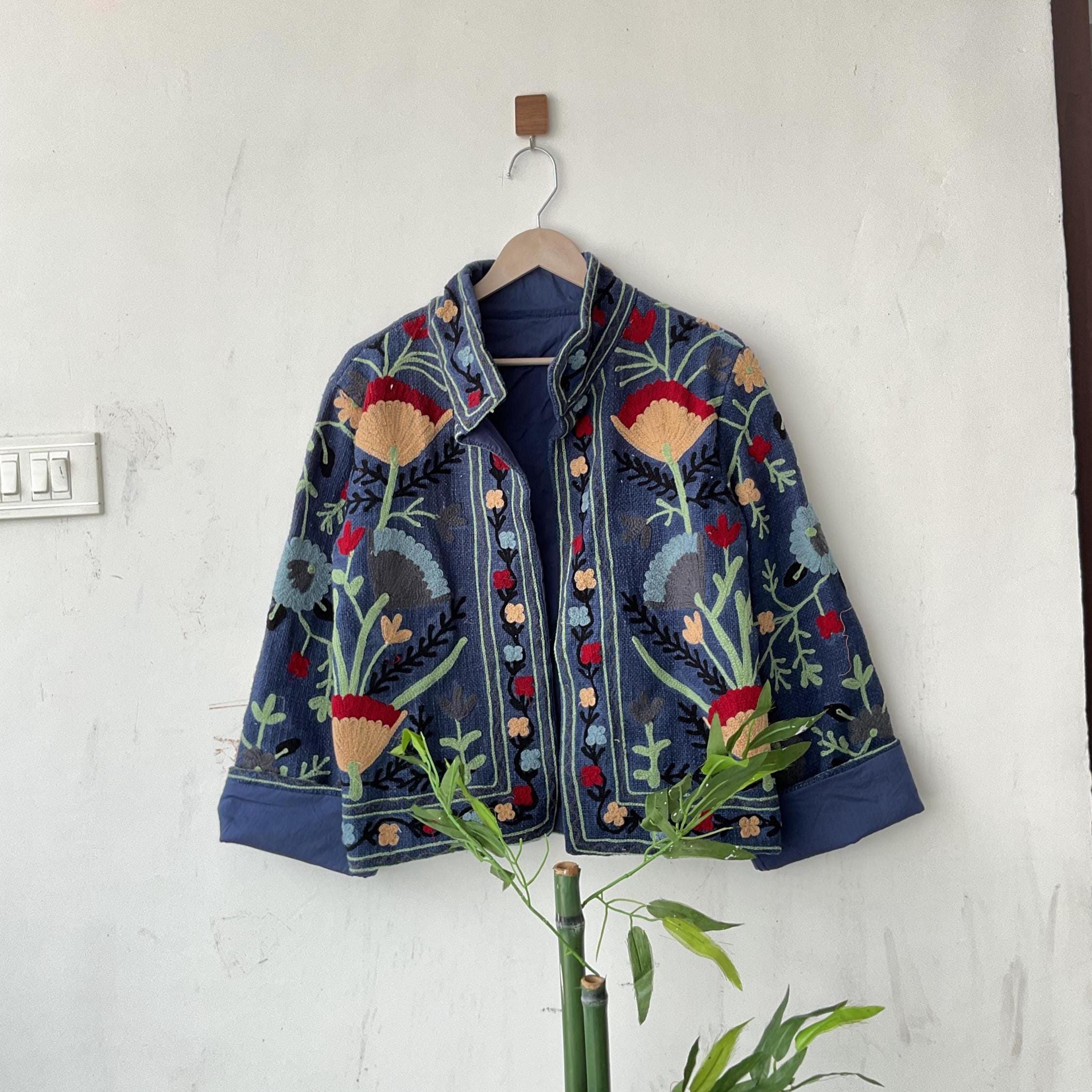 Handmade Suzani Embroidery Jacket: Boho Quilted Cotton Coat