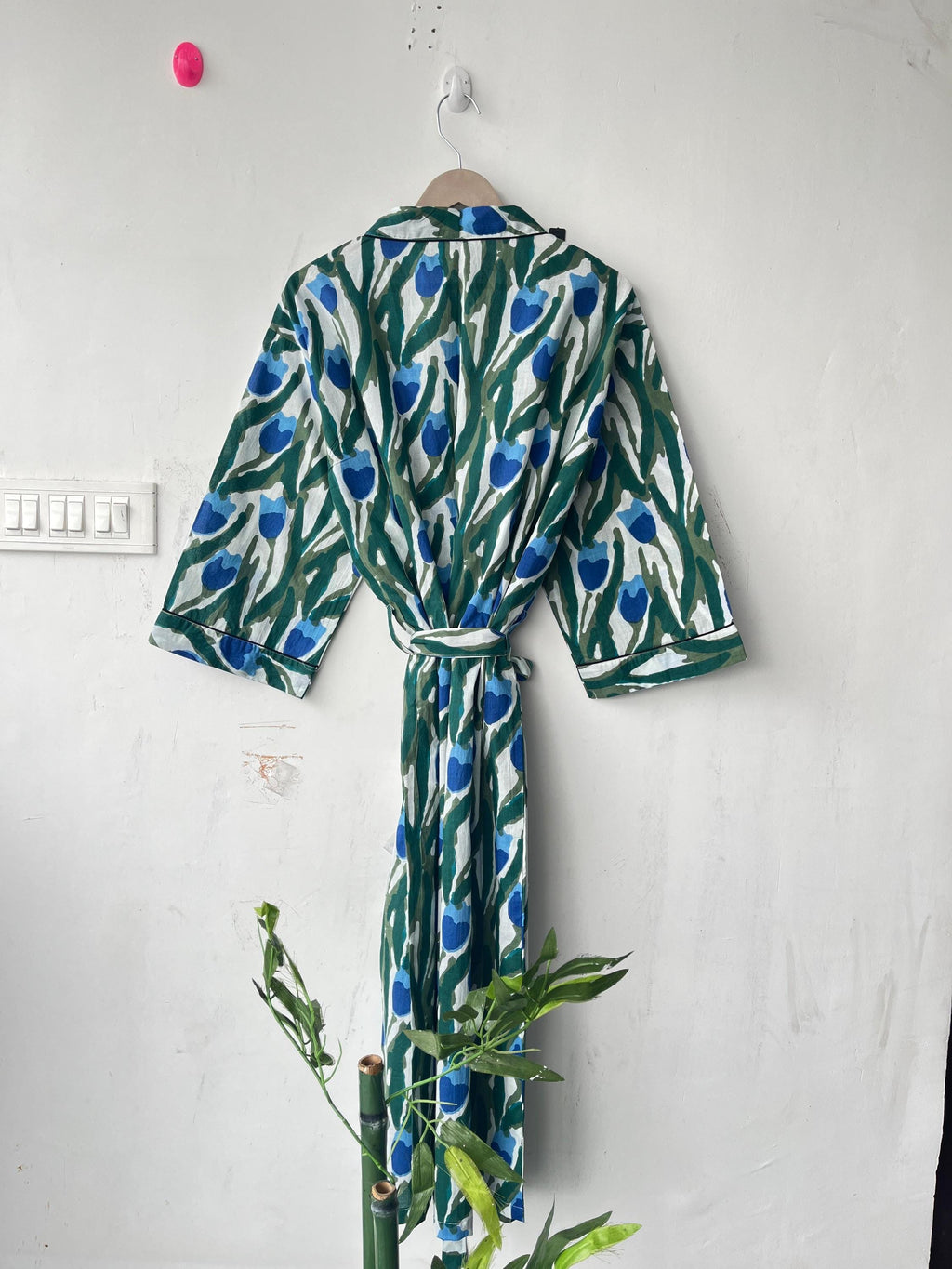 Floral Cotton Kimono Robe: Japanese Style, Short Sleeve, Plus Size