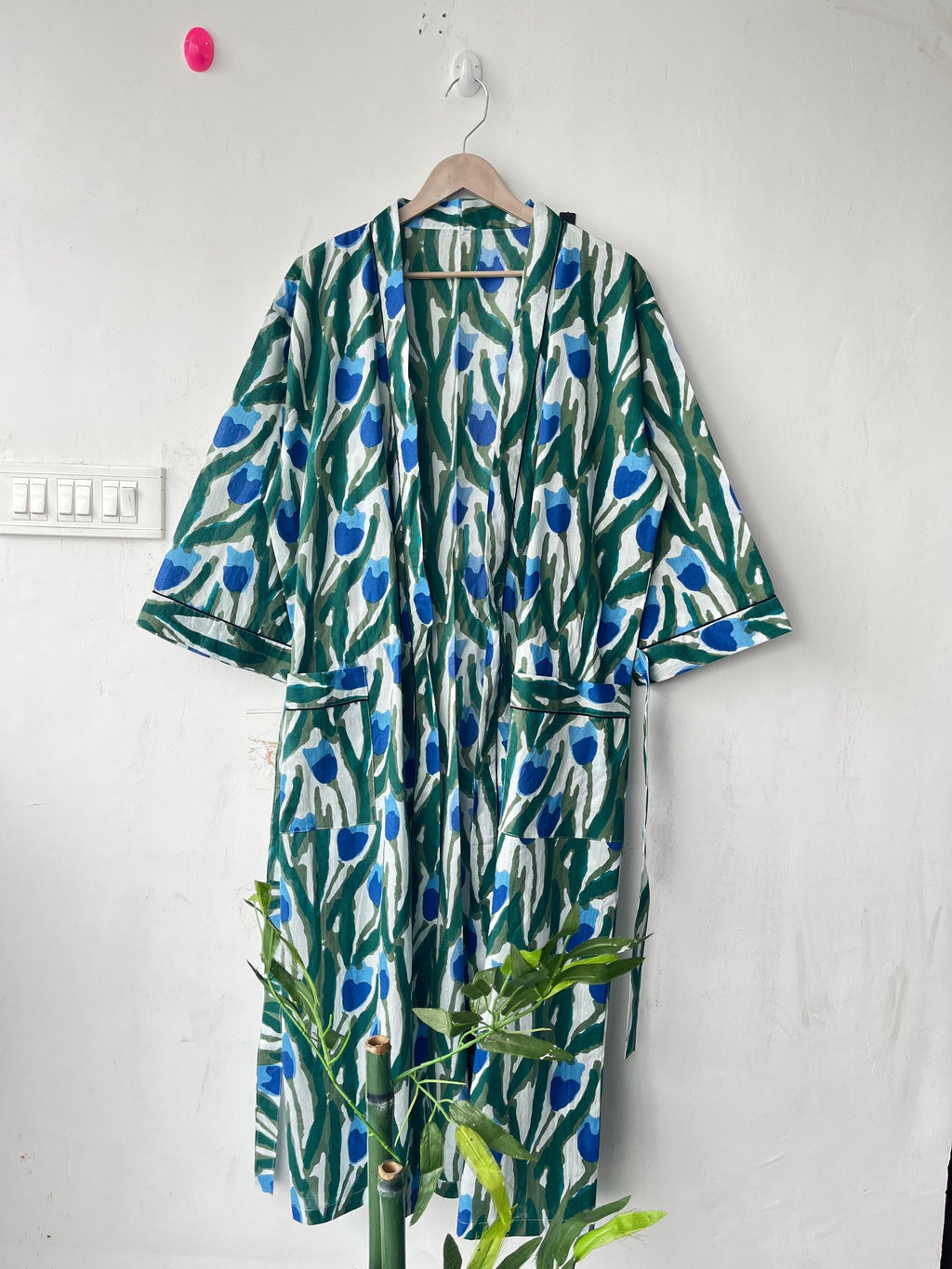 Floral Cotton Kimono Robe: Japanese Style, Short Sleeve, Plus Size