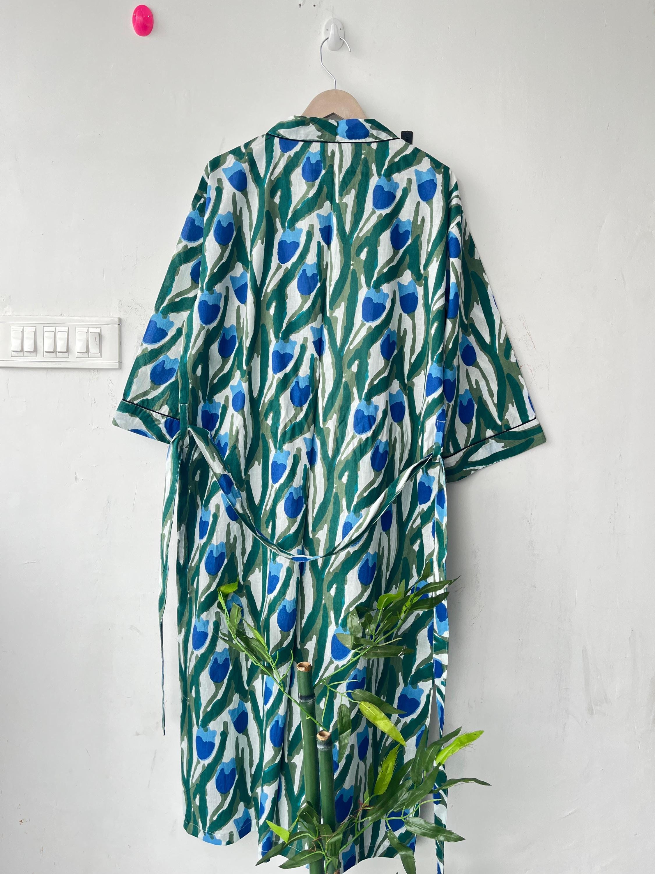 Floral Cotton Kimono Robe: Japanese Style, Short Sleeve, Plus Size