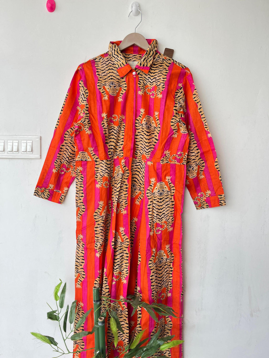 Hand Block Printed Cotton Dress: Indian Tiger Print Long Gown