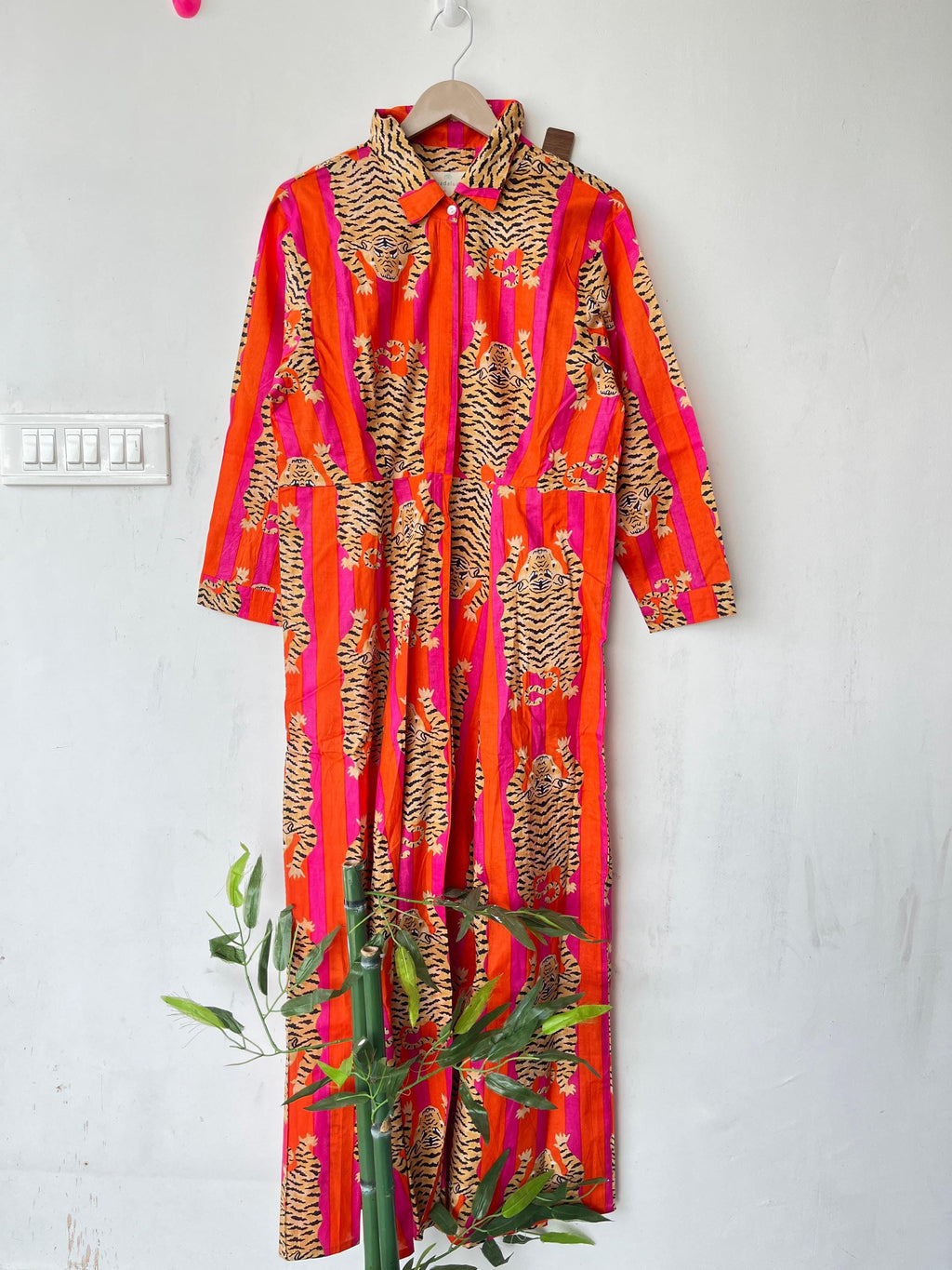 Hand Block Printed Cotton Dress: Indian Tiger Print Long Gown