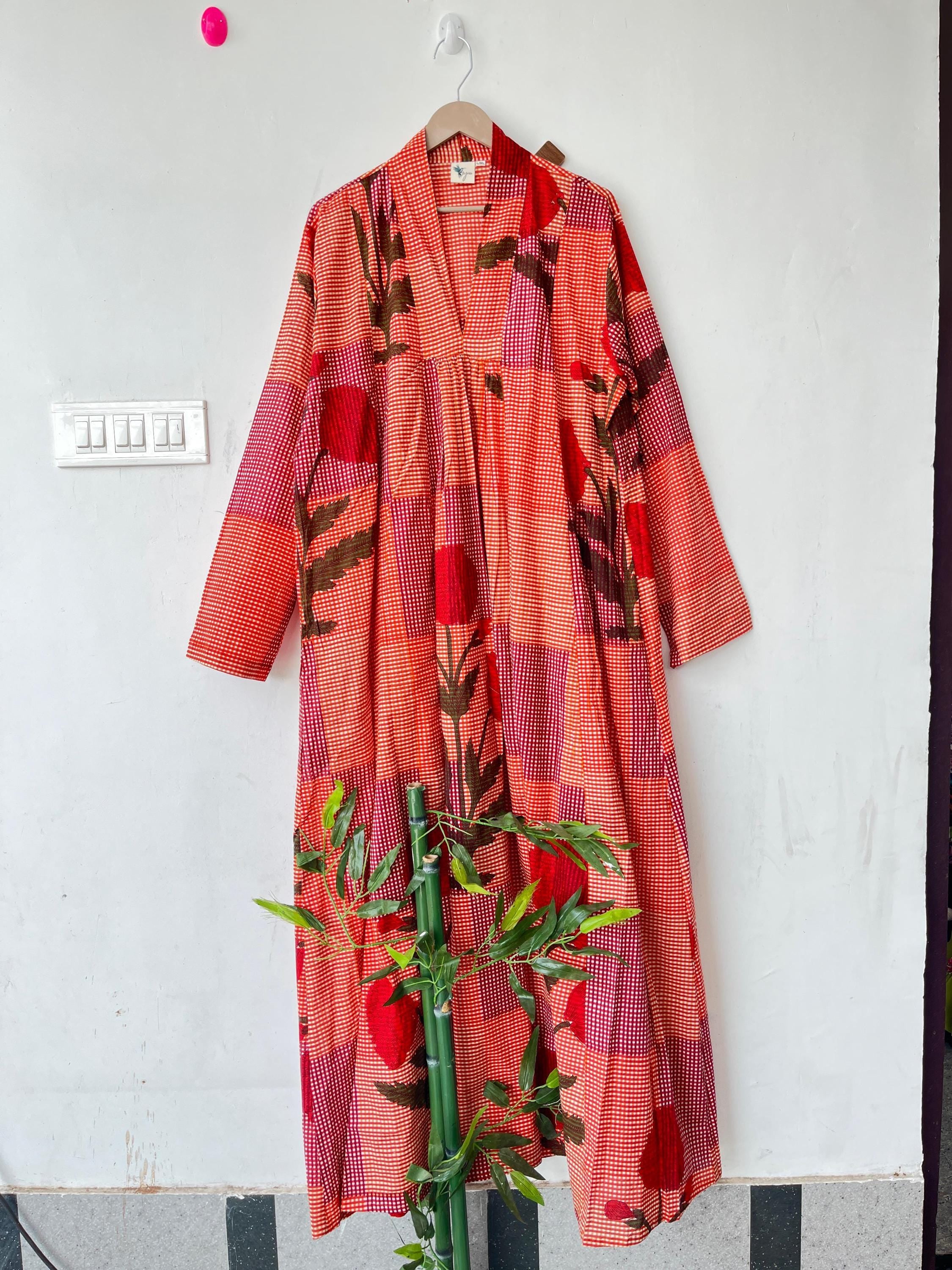 Hand Block Printed Cotton Dress: Indian Gauze Tunic Gown