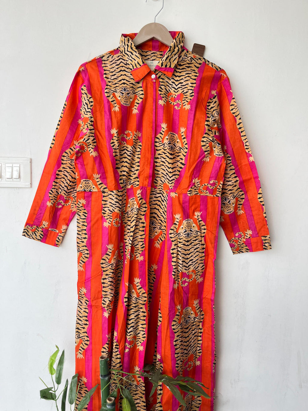 Hand Block Printed Cotton Dress: Indian Tiger Print Long Gown