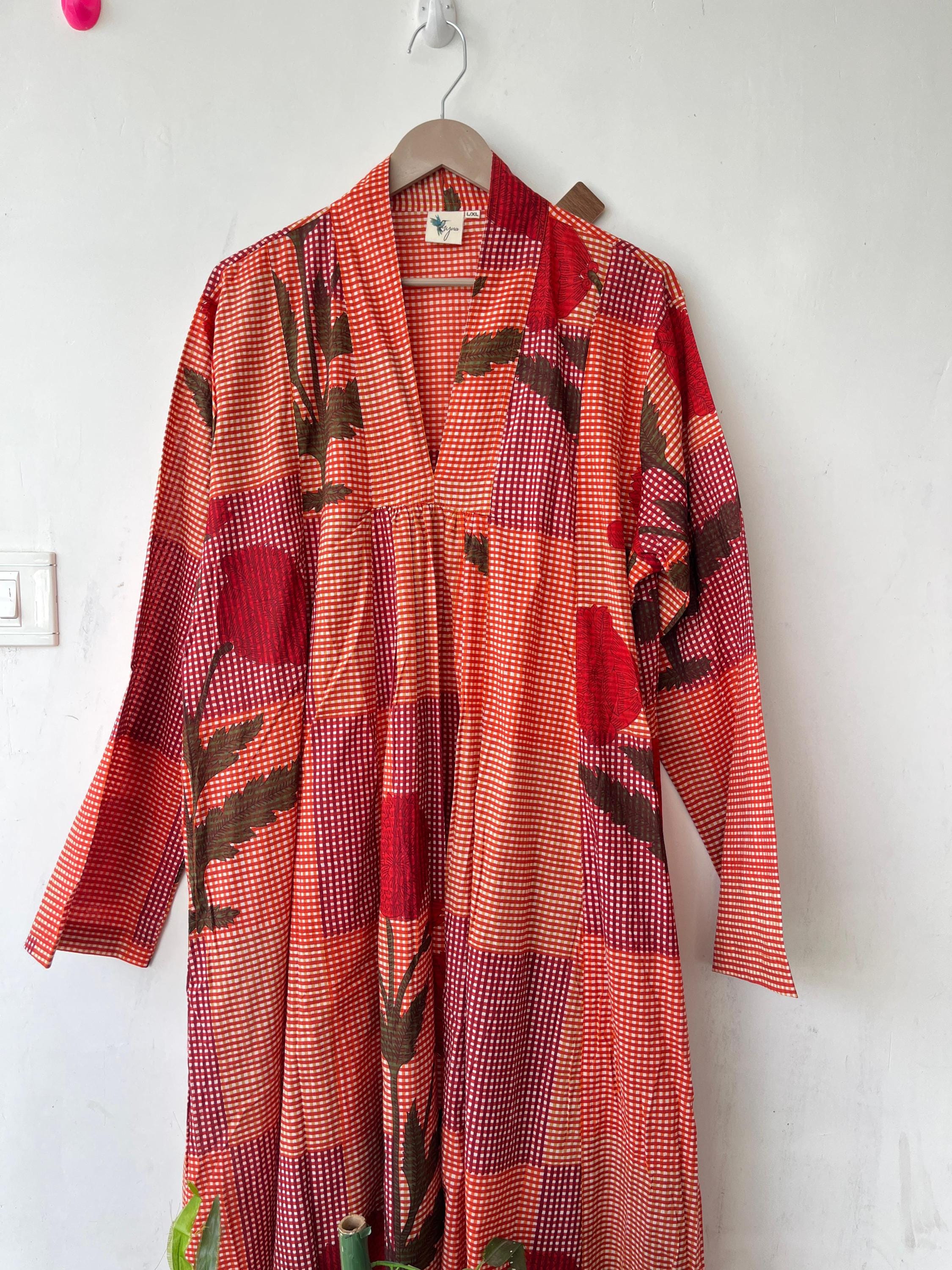 Hand Block Printed Cotton Dress: Indian Gauze Tunic Gown
