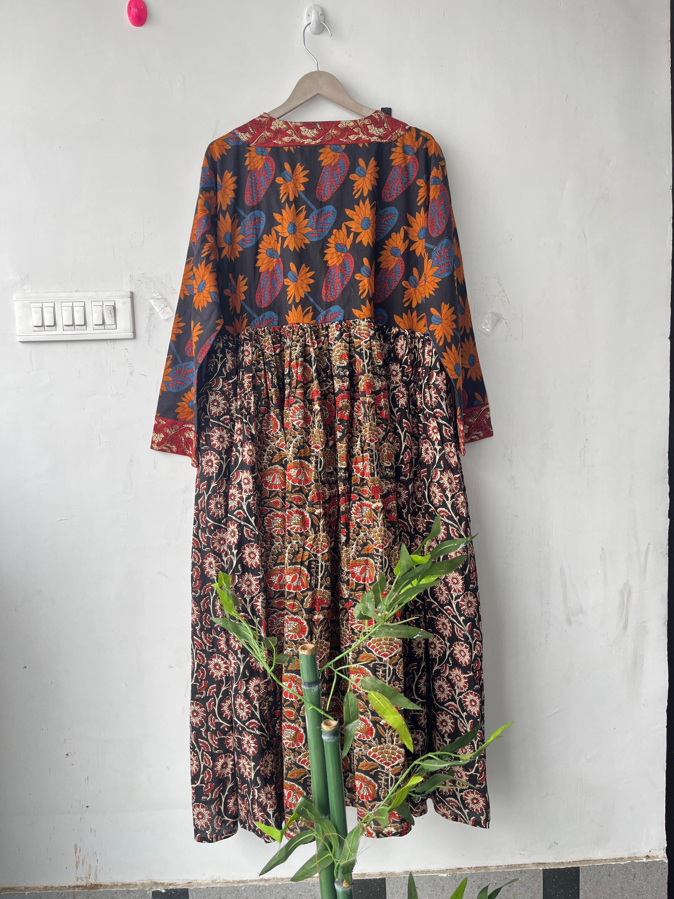 Floral Block Print Cotton Dress: Handcrafted Summer Midi