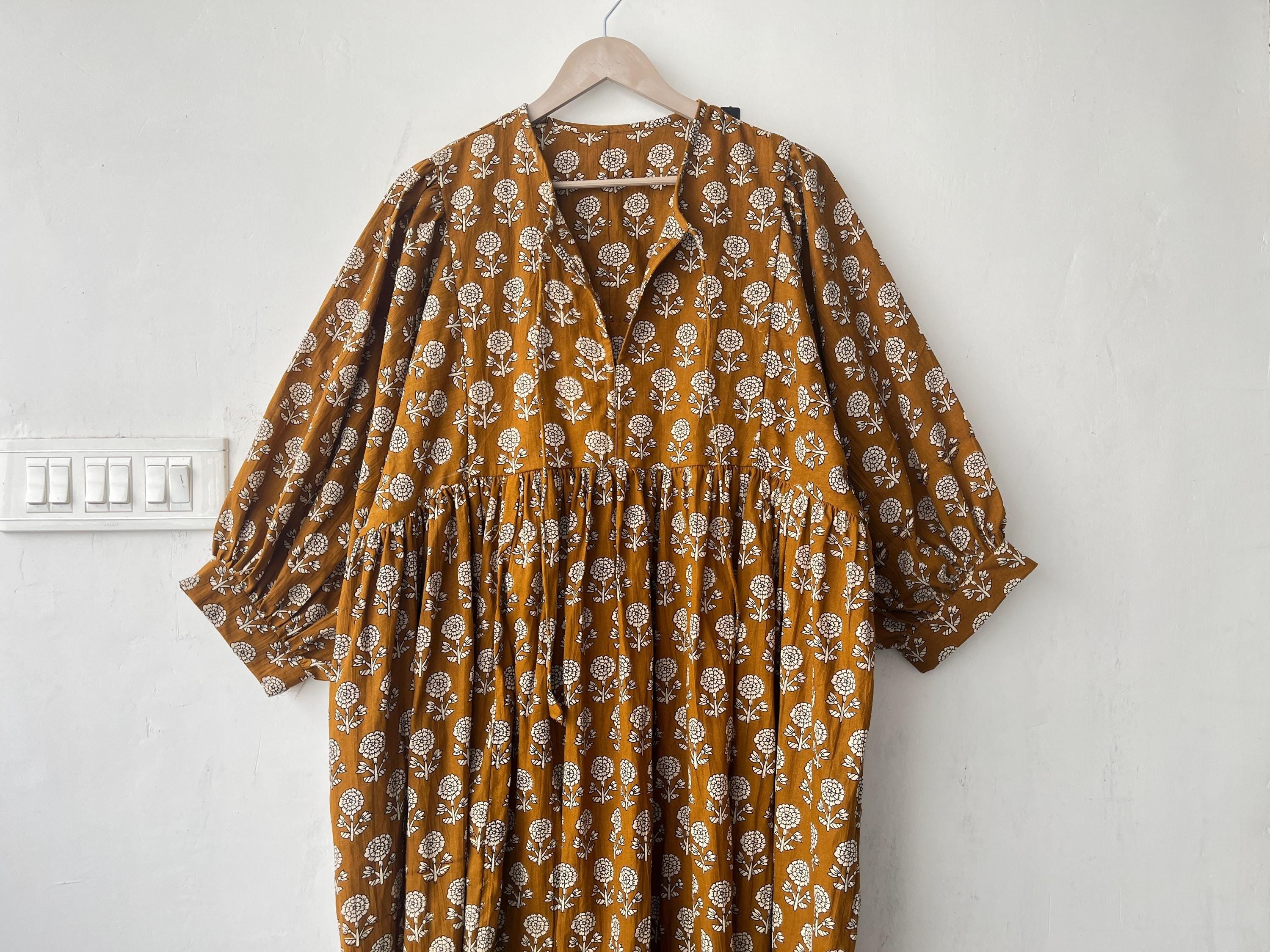Floral Block Print Cotton Dress: Soft Summer Tunic