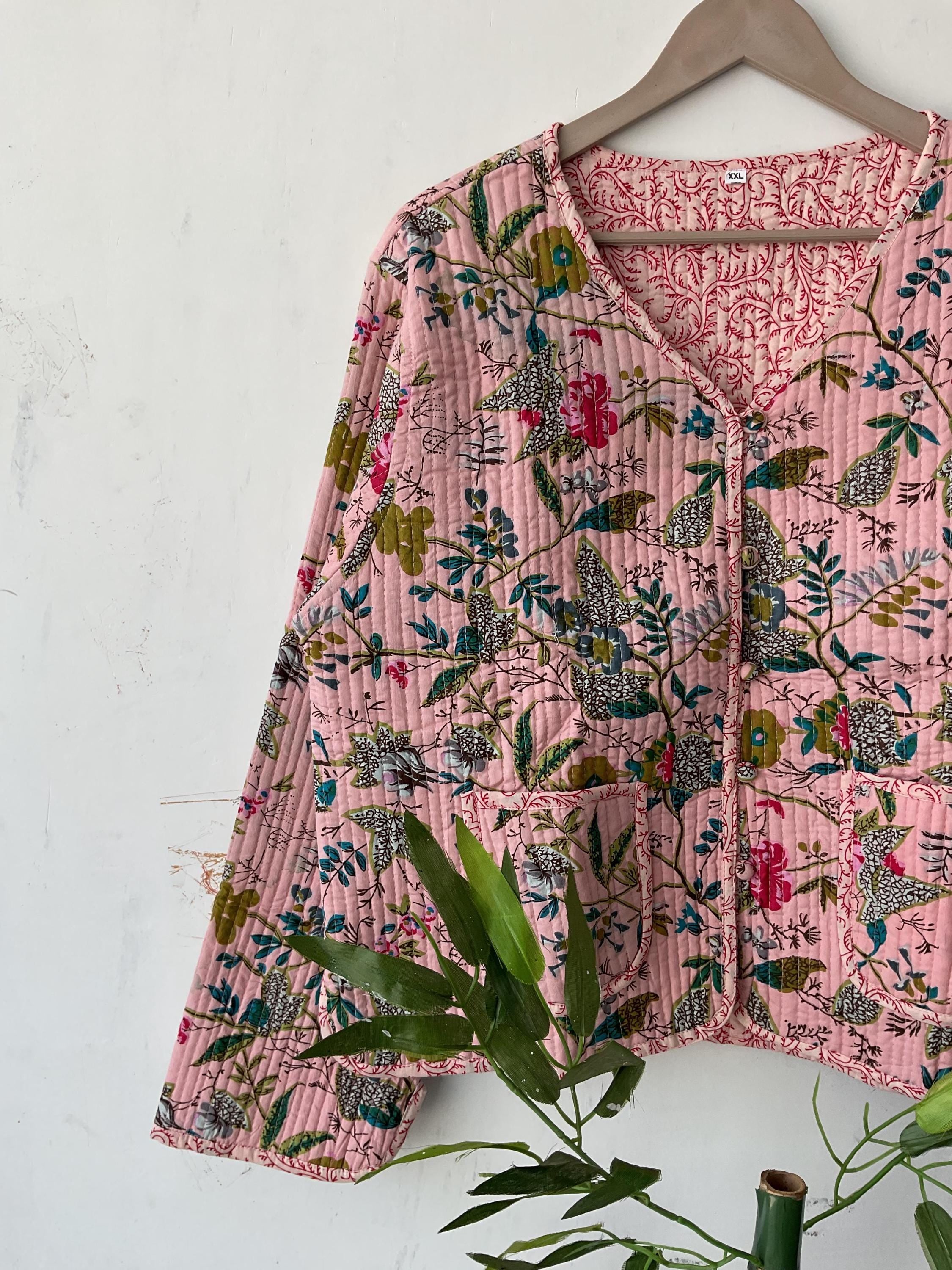 Reversible hand Block print Cotton Quilted jacket Coat ,Short jacket Women's Wear Coat Winter jacket And Coat ,gift for her jacket for women