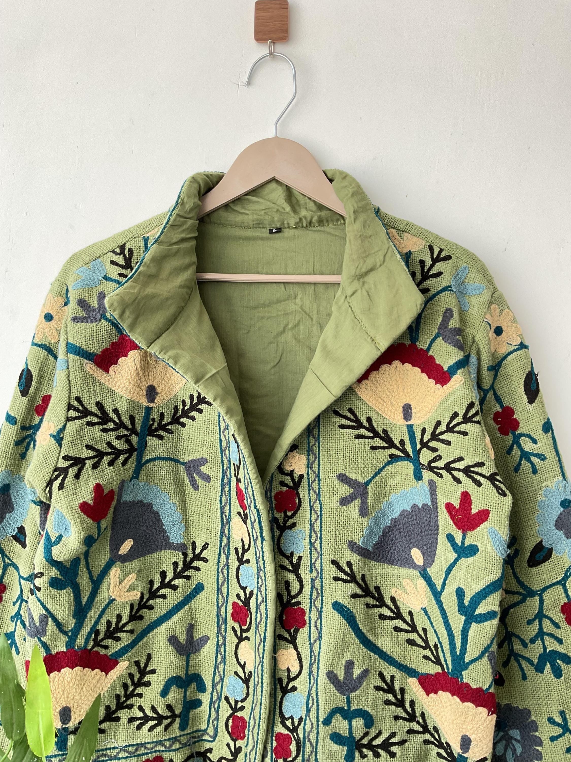 Handmade Cotton Suzani Jacket: Embroidered Boho Coat