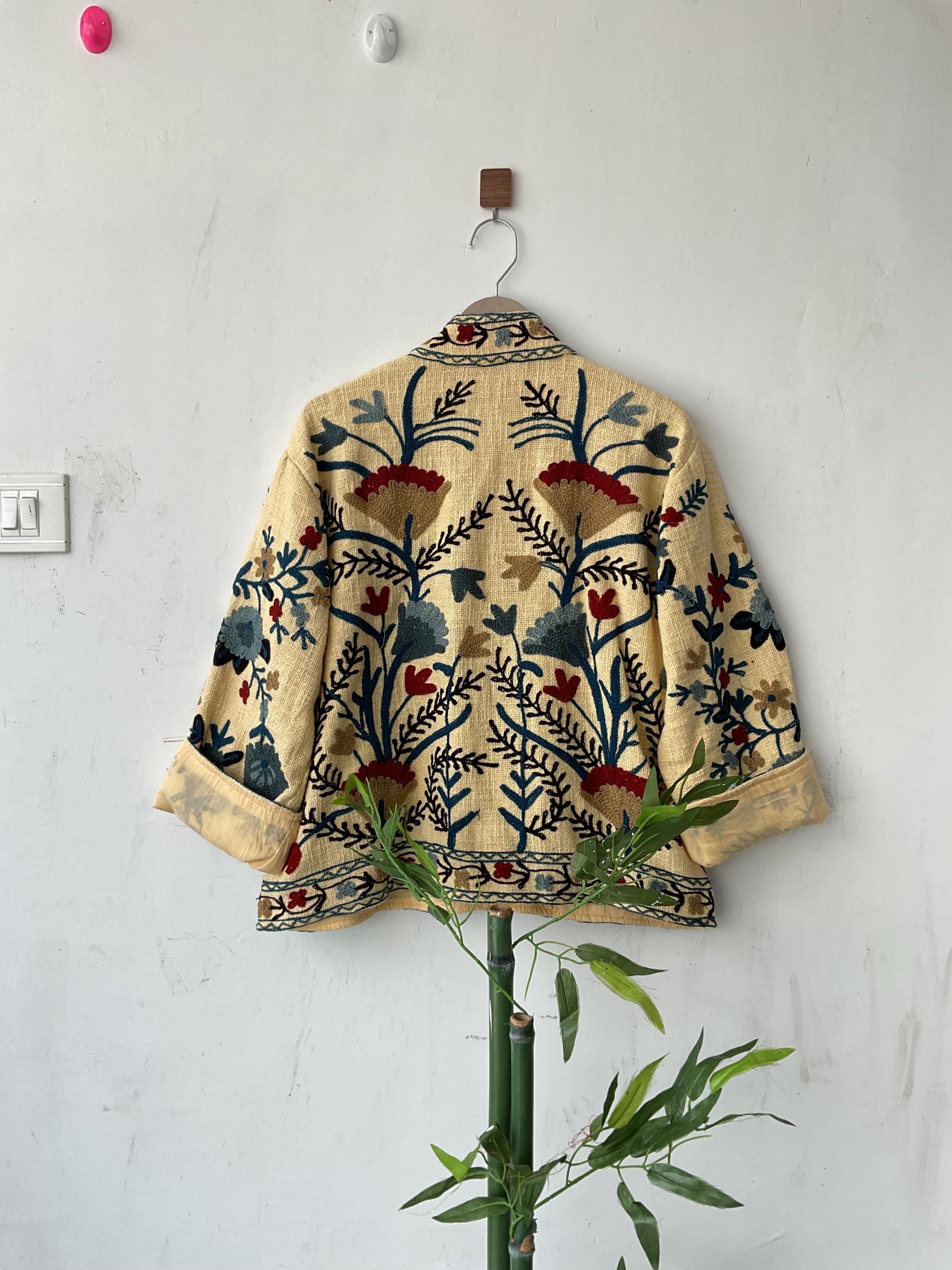 Handmade Suzani Embroidery Jacket: Boho Quilted Cotton Coat