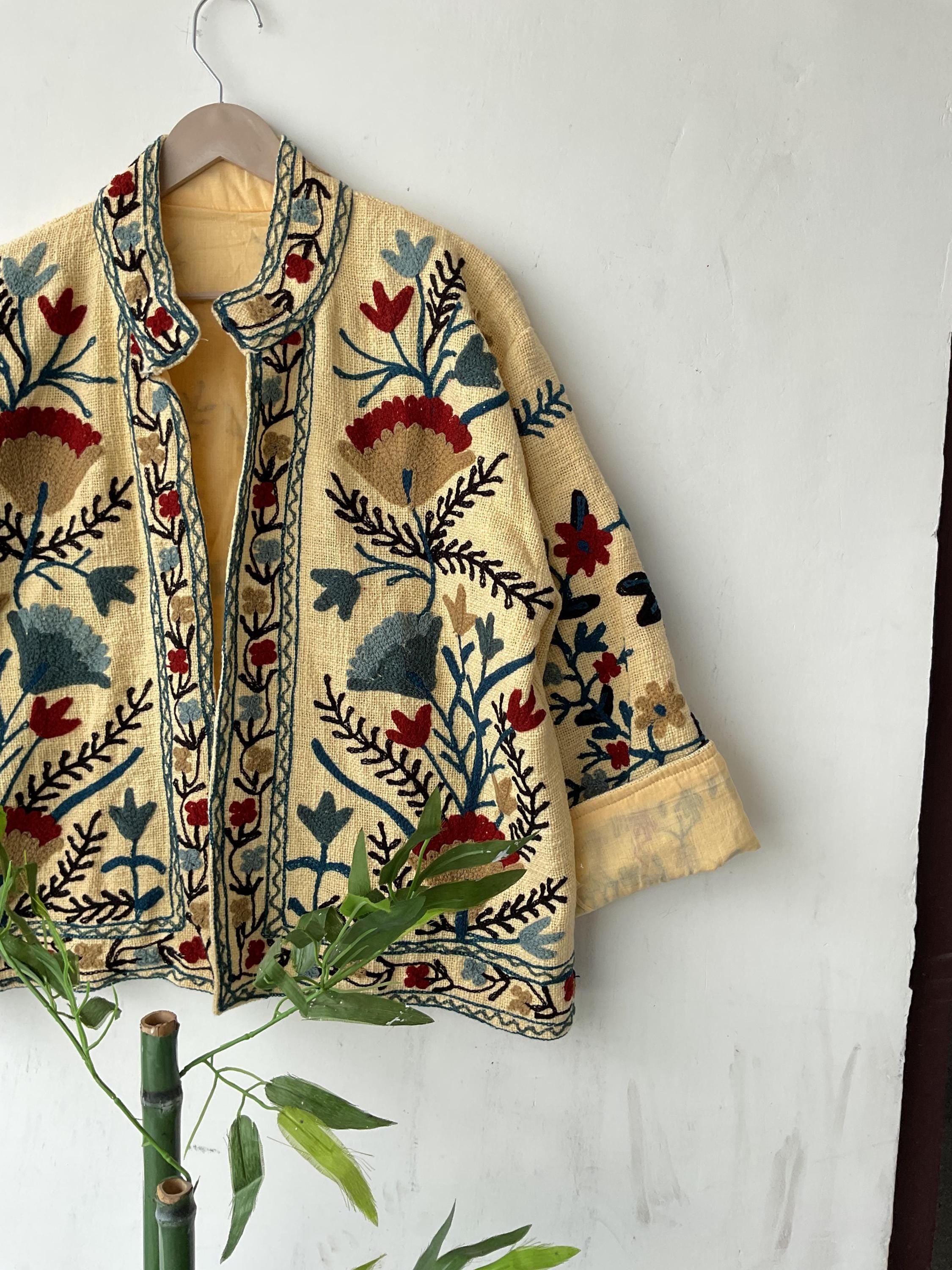Handmade Suzani Embroidery Jacket: Boho Quilted Cotton Coat