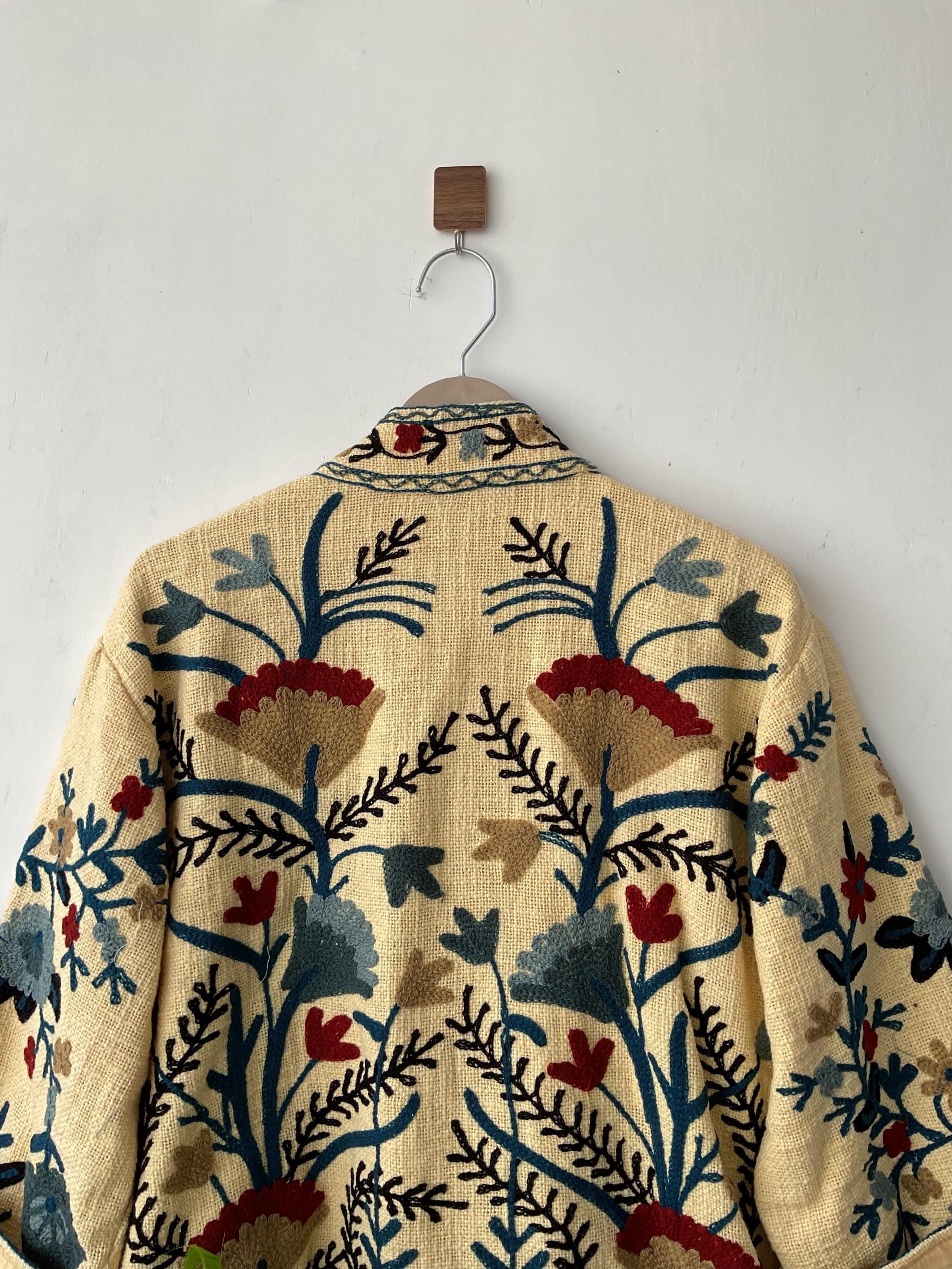 Handmade Suzani Embroidery Jacket: Boho Quilted Cotton Coat