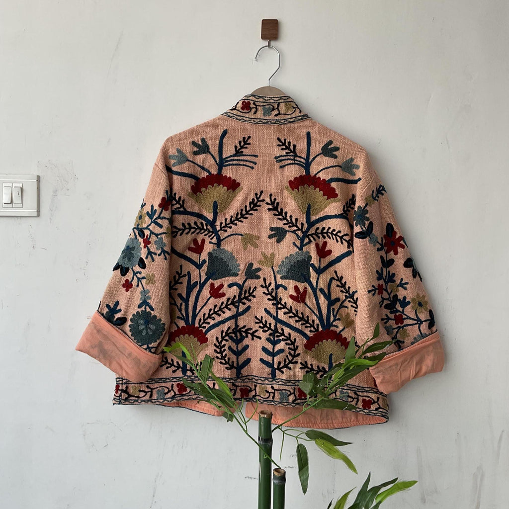Handmade Suzani Embroidery Jacket: Boho Quilted Cotton Coat