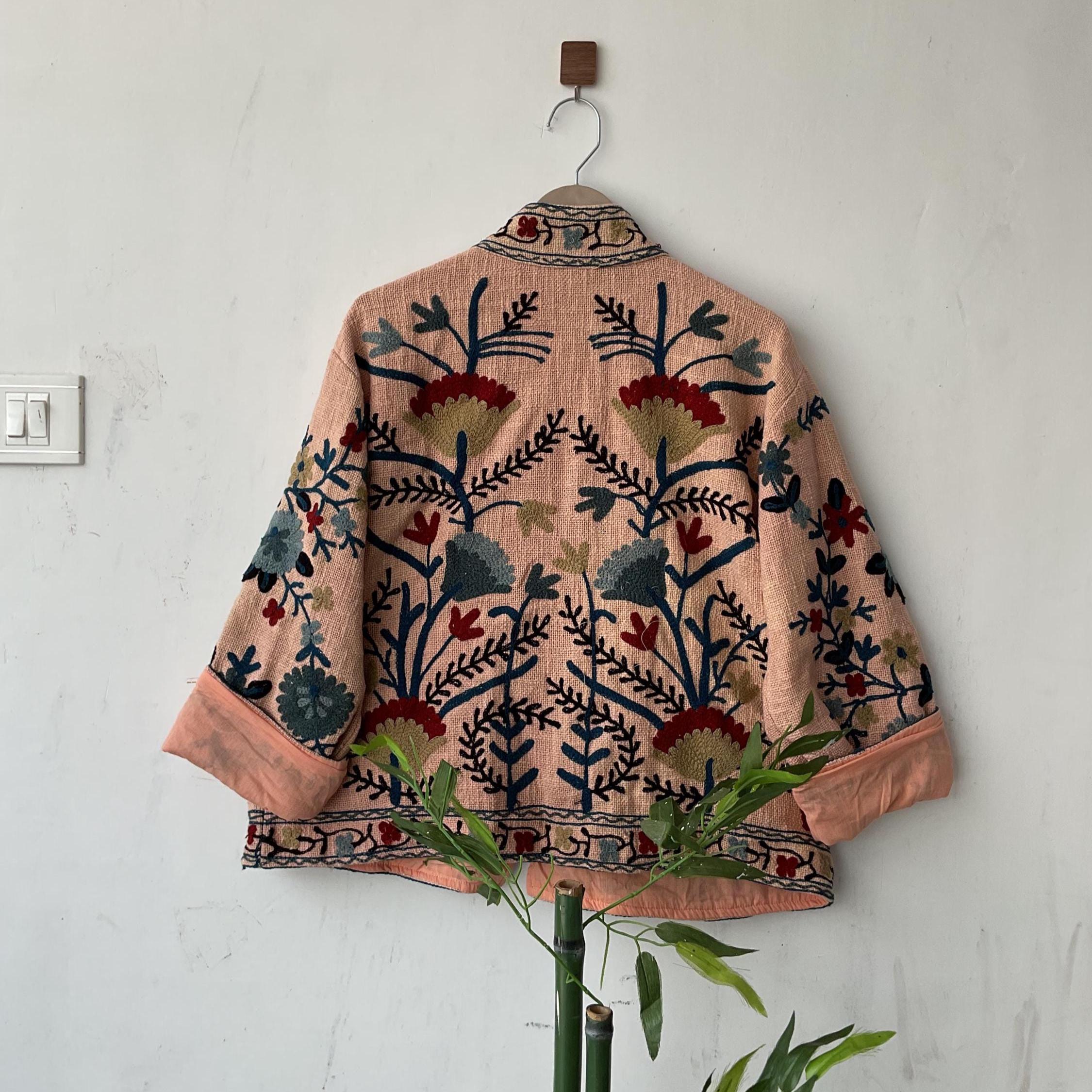 Handmade Suzani Embroidery Jacket: Boho Quilted Cotton Coat