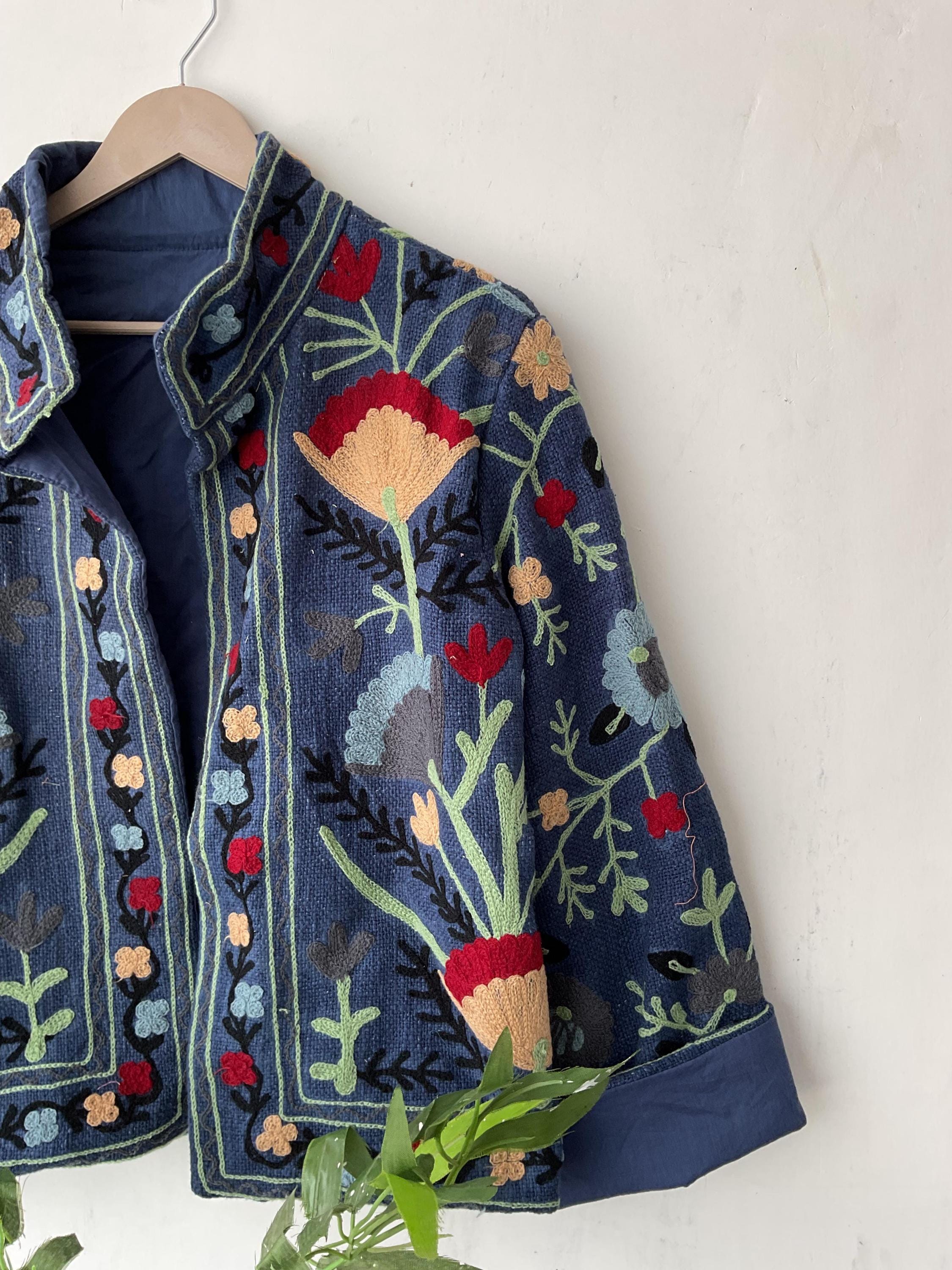Handmade Suzani Embroidery Jacket: Boho Quilted Cotton Coat