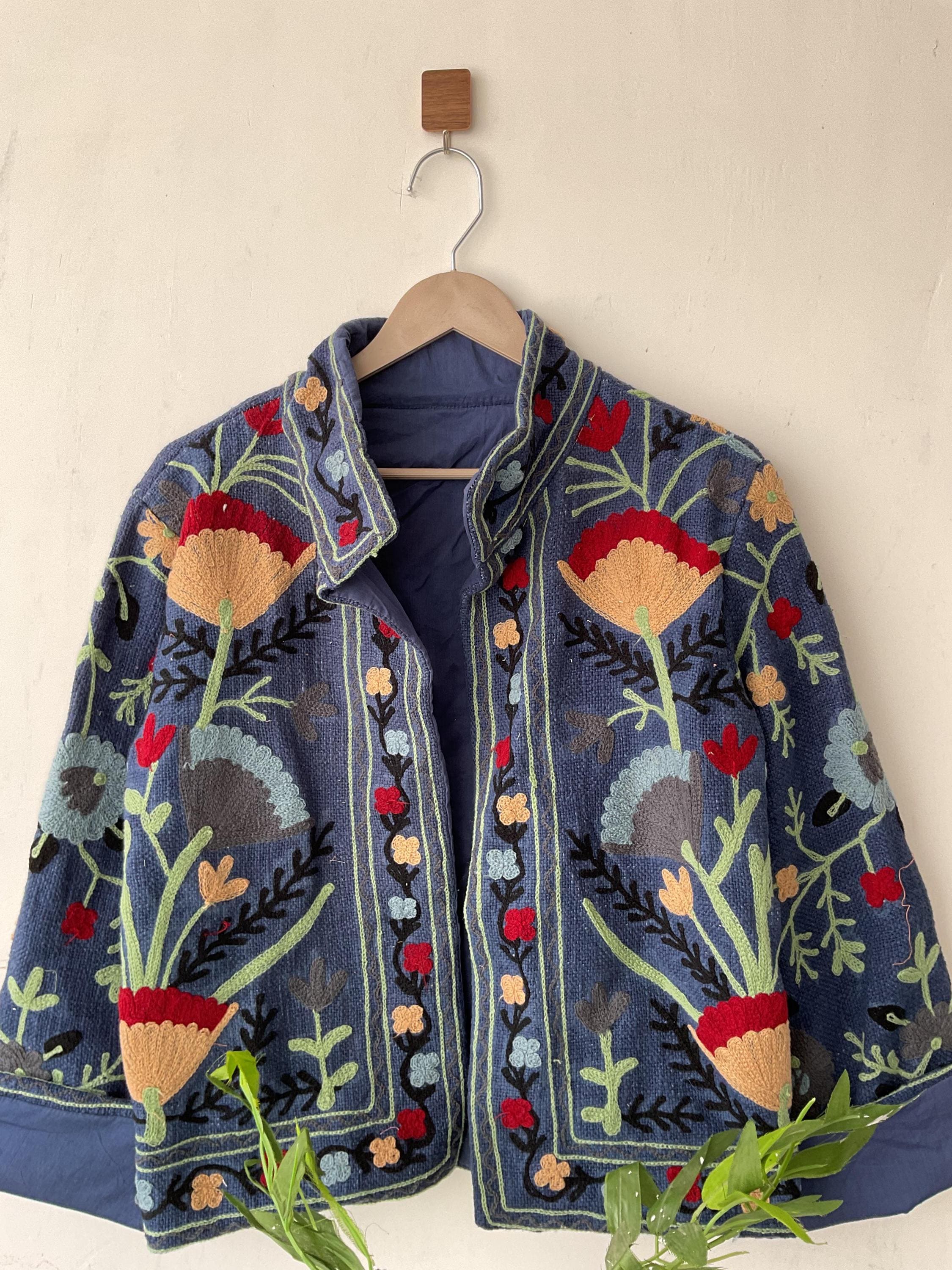 Handmade Suzani Embroidery Jacket: Boho Quilted Cotton Coat