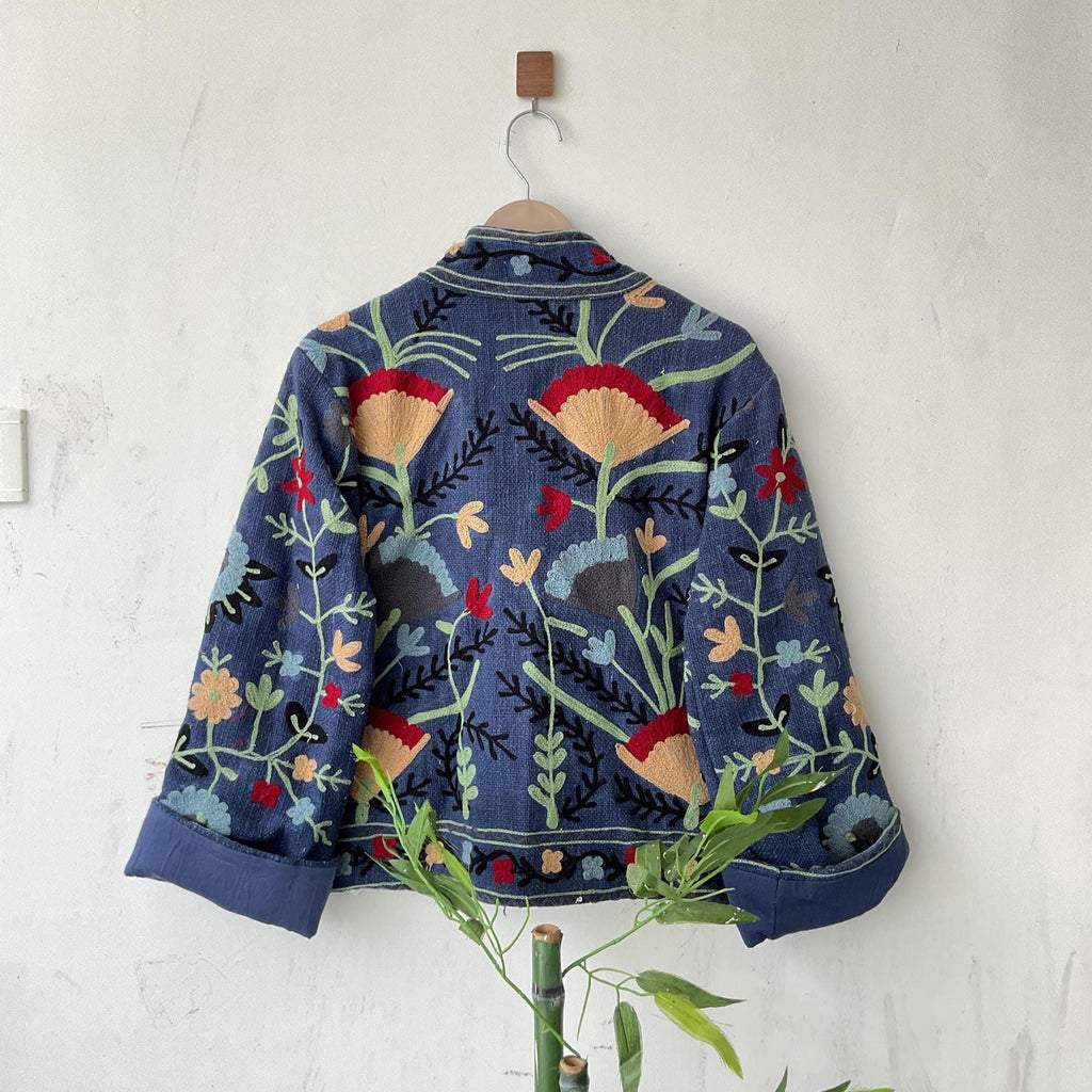 Handmade Suzani Embroidery Jacket: Boho Quilted Cotton Coat