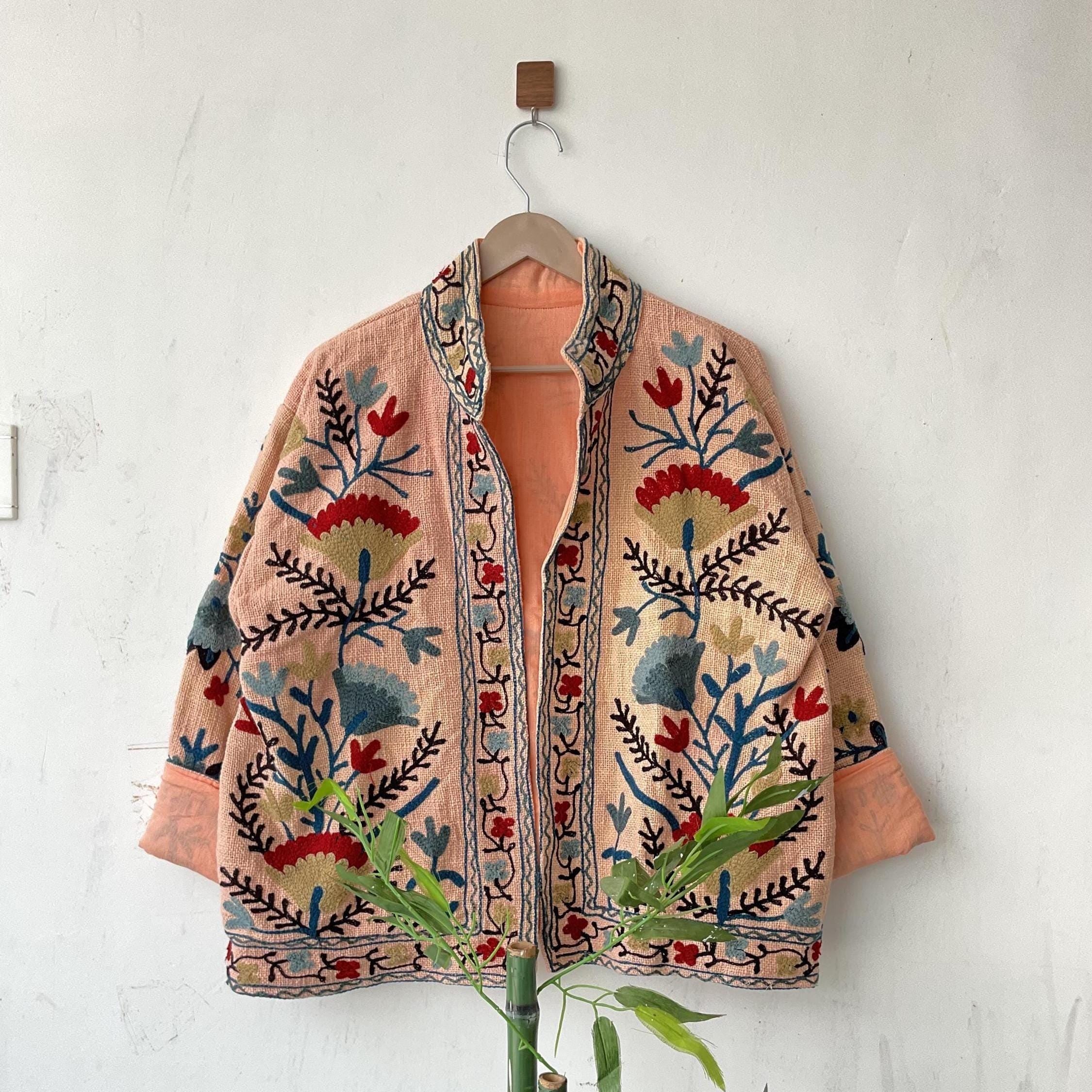 Handmade Suzani Embroidery Jacket: Boho Quilted Cotton Coat