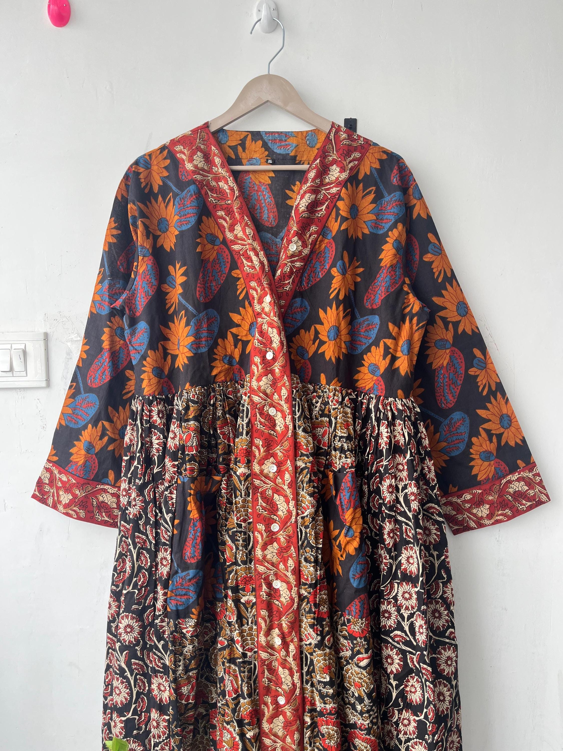 Floral Block Print Cotton Dress: Handcrafted Summer Midi