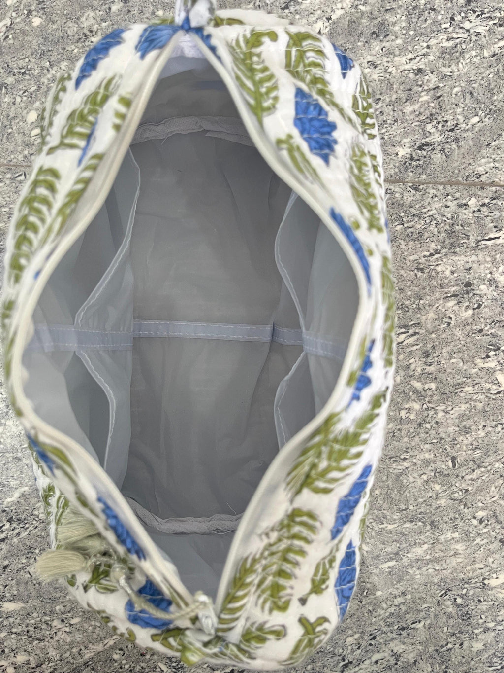 Block Print Cotton Cosmetic Pouch Set of 3: Quilted Travel Makeup Bags