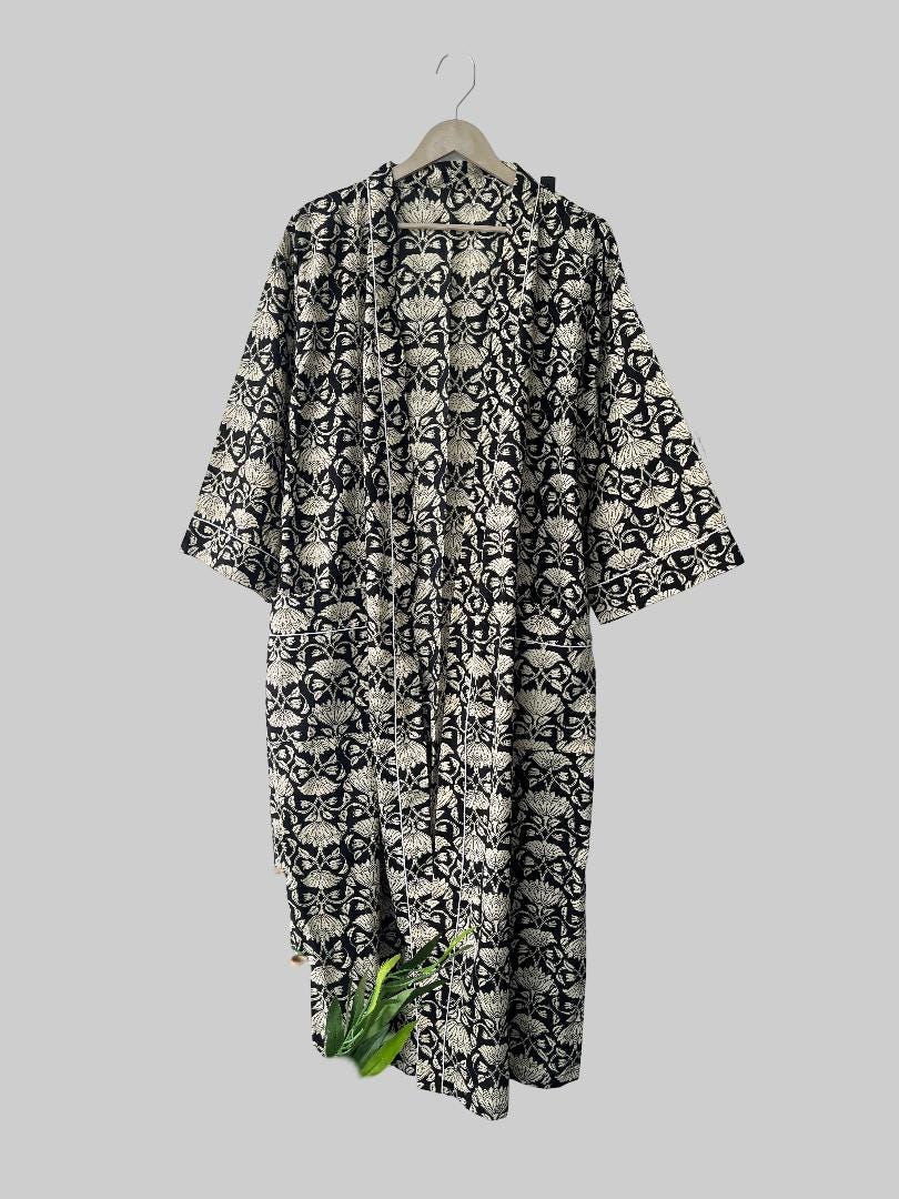 Floral Cotton Kimono Robe: Japanese Style Dressing Gown
